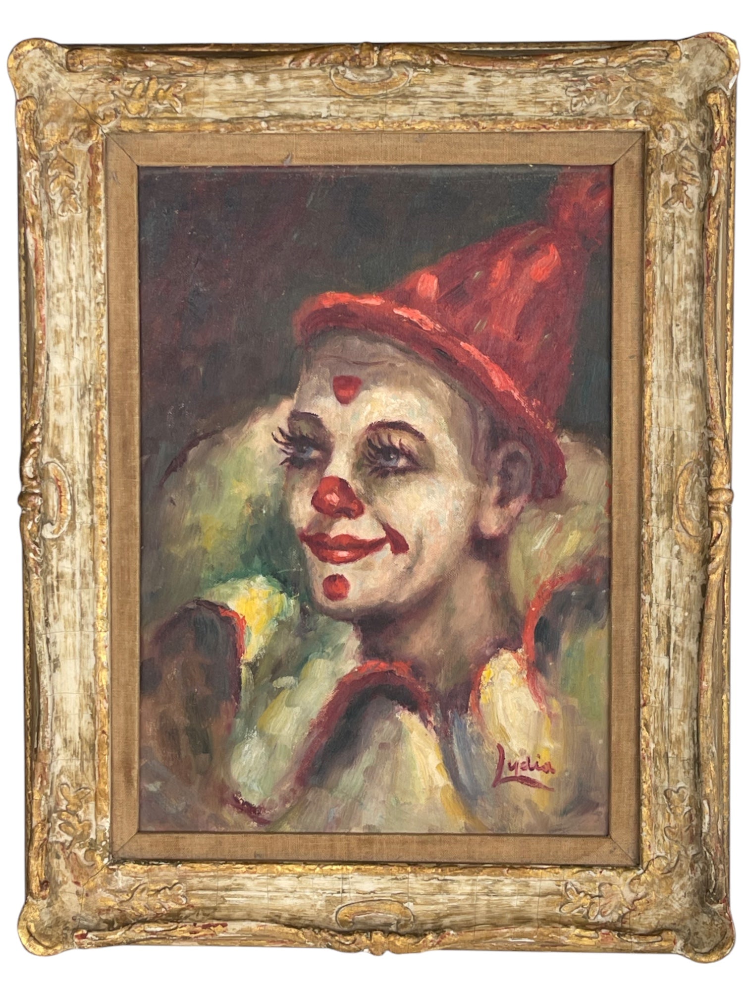 Pair An Oil On Canvas Painting of a Clown Couple By Lydia