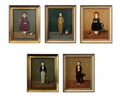 Lot Of 5 American School Folk Art Oil On Canvas Paintings