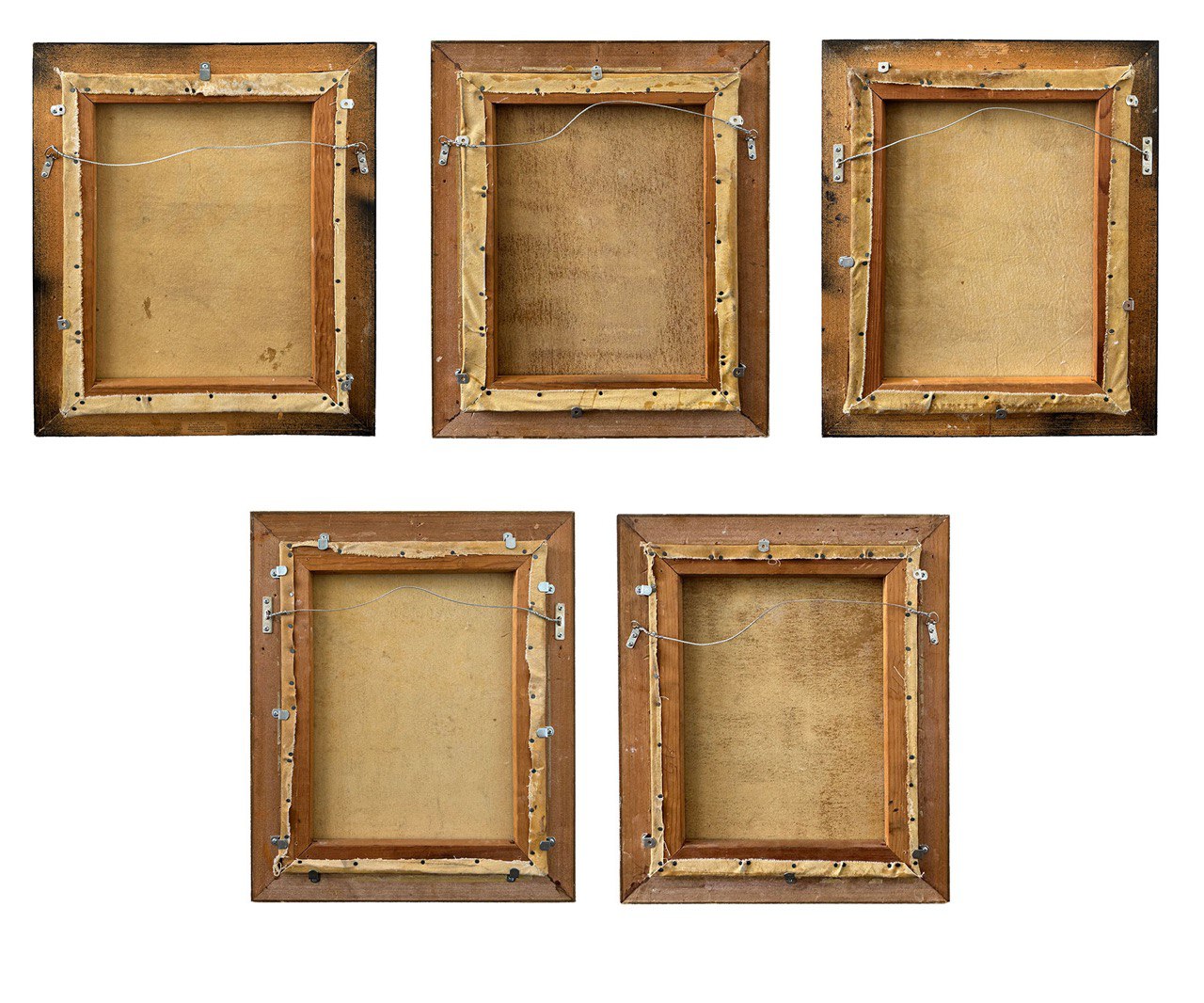 Lot Of 5 American School Folk Art Oil On Canvas Paintings