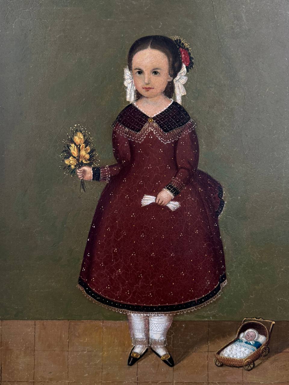 Lot Of 5 American School Folk Art Oil On Canvas Paintings