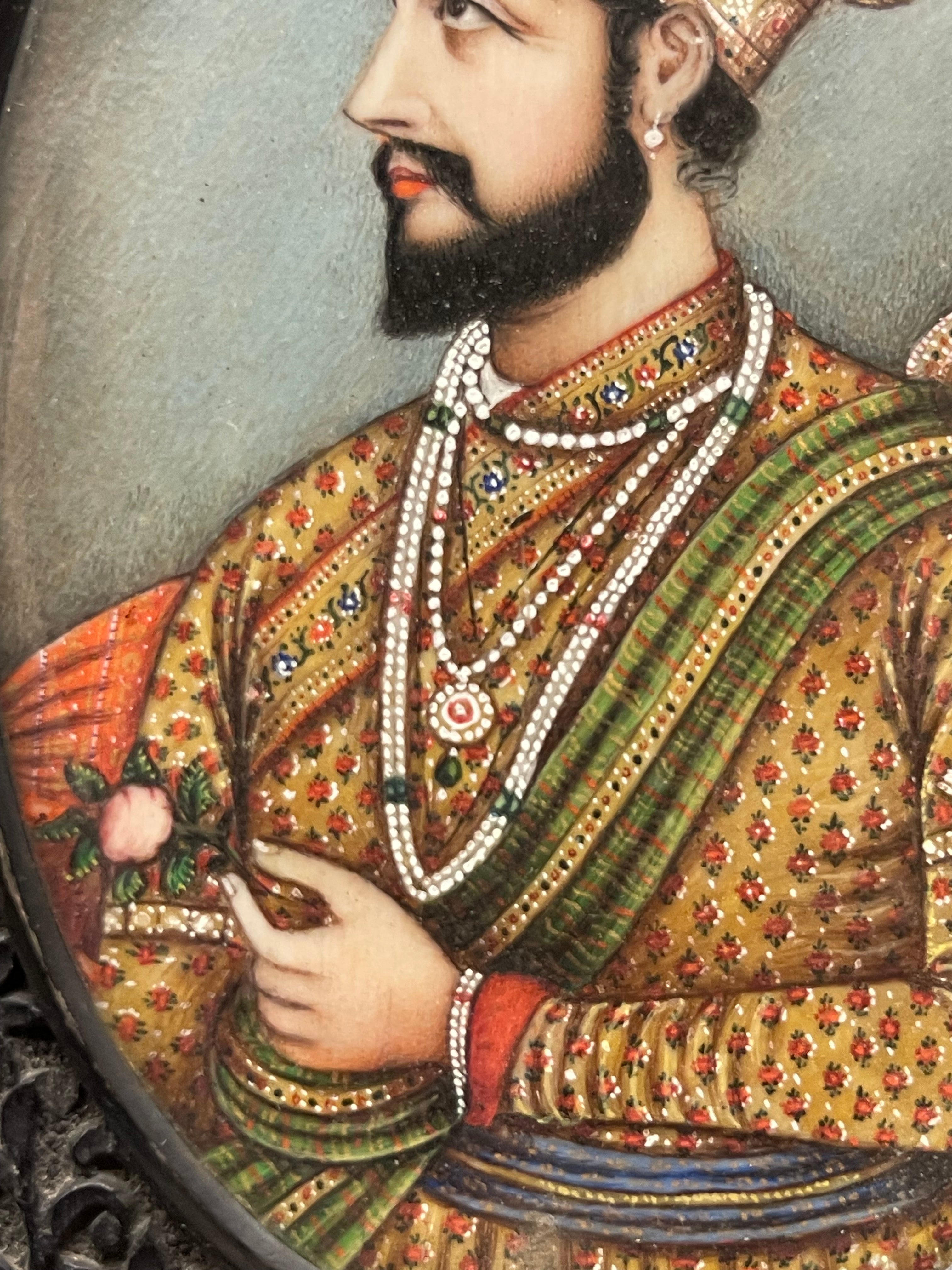 An Indian School, Pair of 19th Century Portraits of Shah Jahan and Mumtaz Mahal