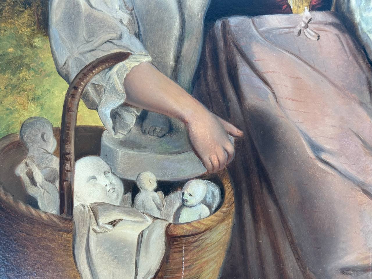 An Oil on Board Painting Depicting a Lady Selling Sculptures, Italy, 19th Centur