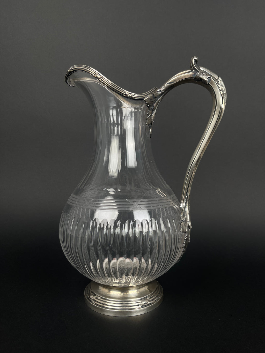 19th Century French Sterling Silver & Crystal Pitcher By Tetard Freres