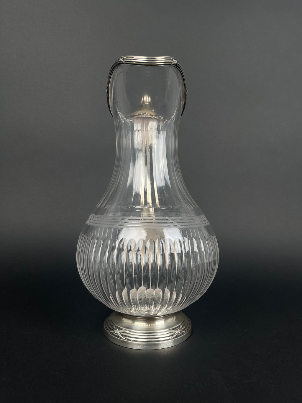 19th Century French Sterling Silver & Crystal Pitcher By Tetard Freres