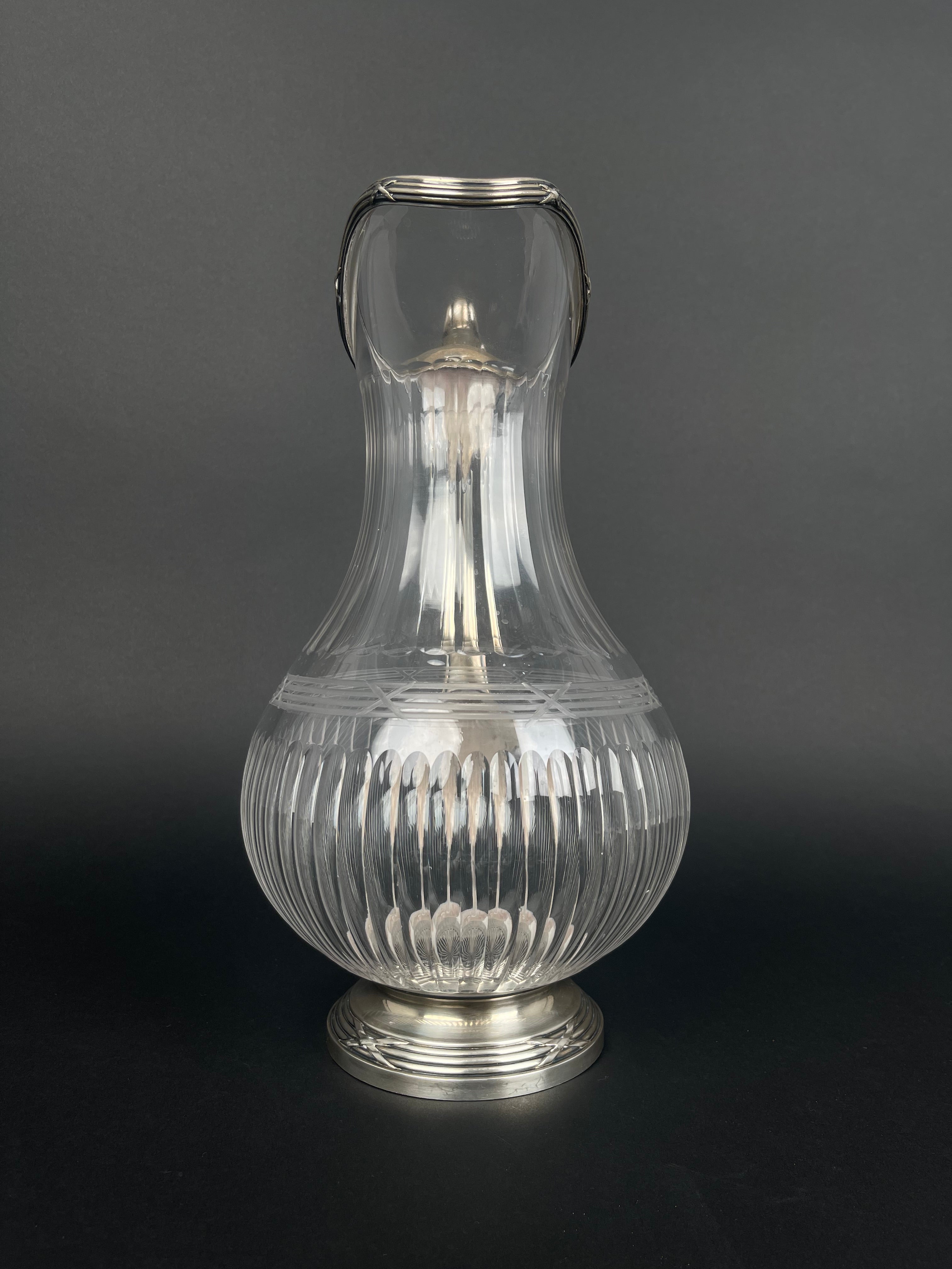 19th Century French Sterling Silver & Crystal Pitcher By Tetard Freres