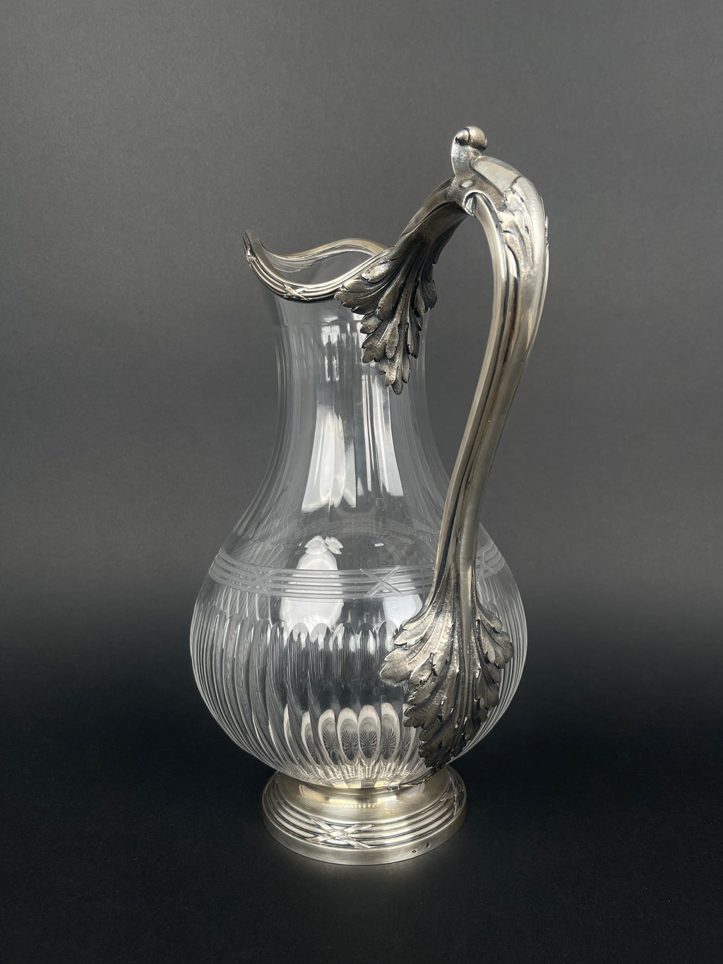 19th Century French Sterling Silver & Crystal Pitcher By Tetard Freres