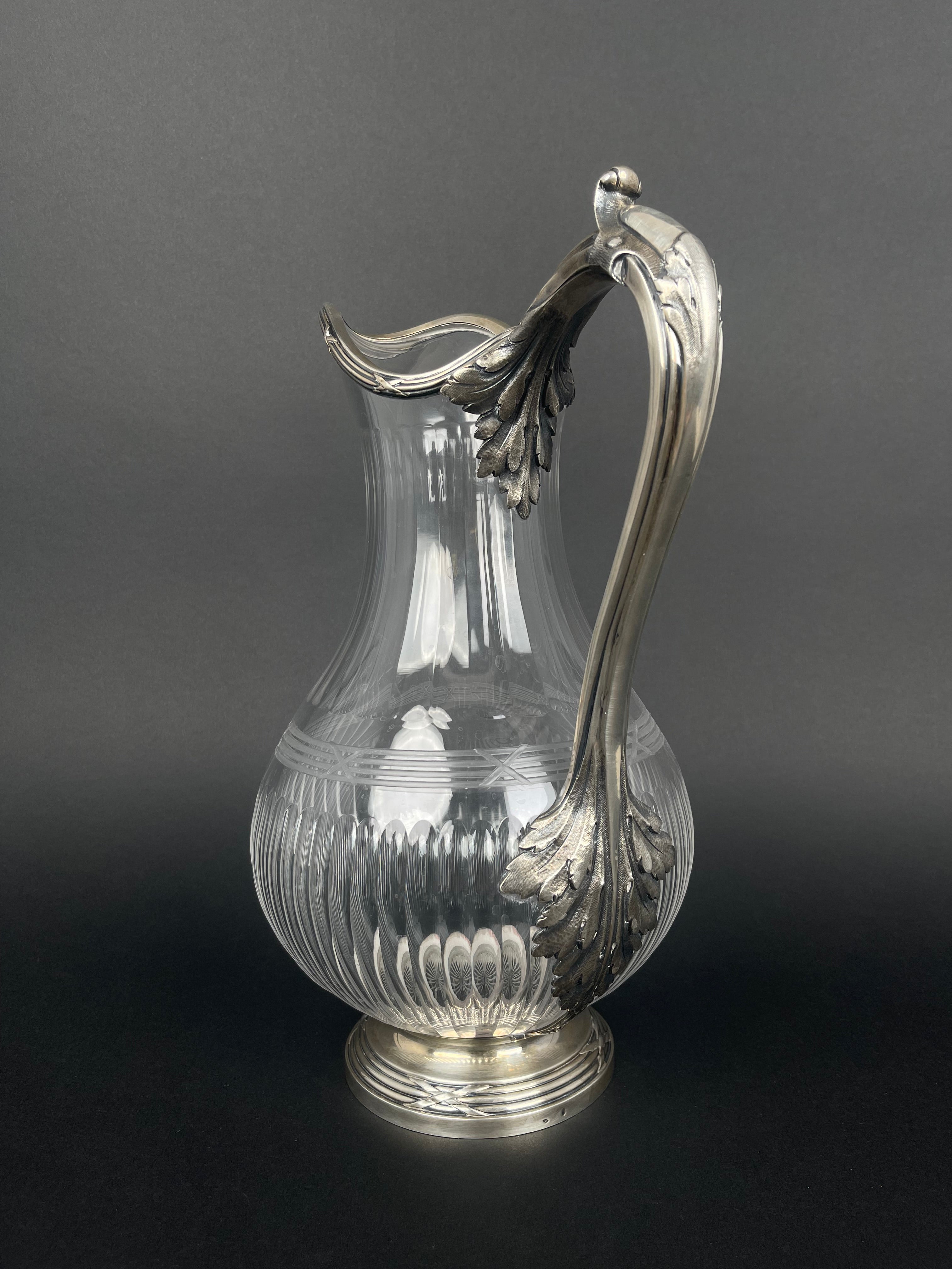 19th Century French Sterling Silver & Crystal Pitcher By Tetard Freres
