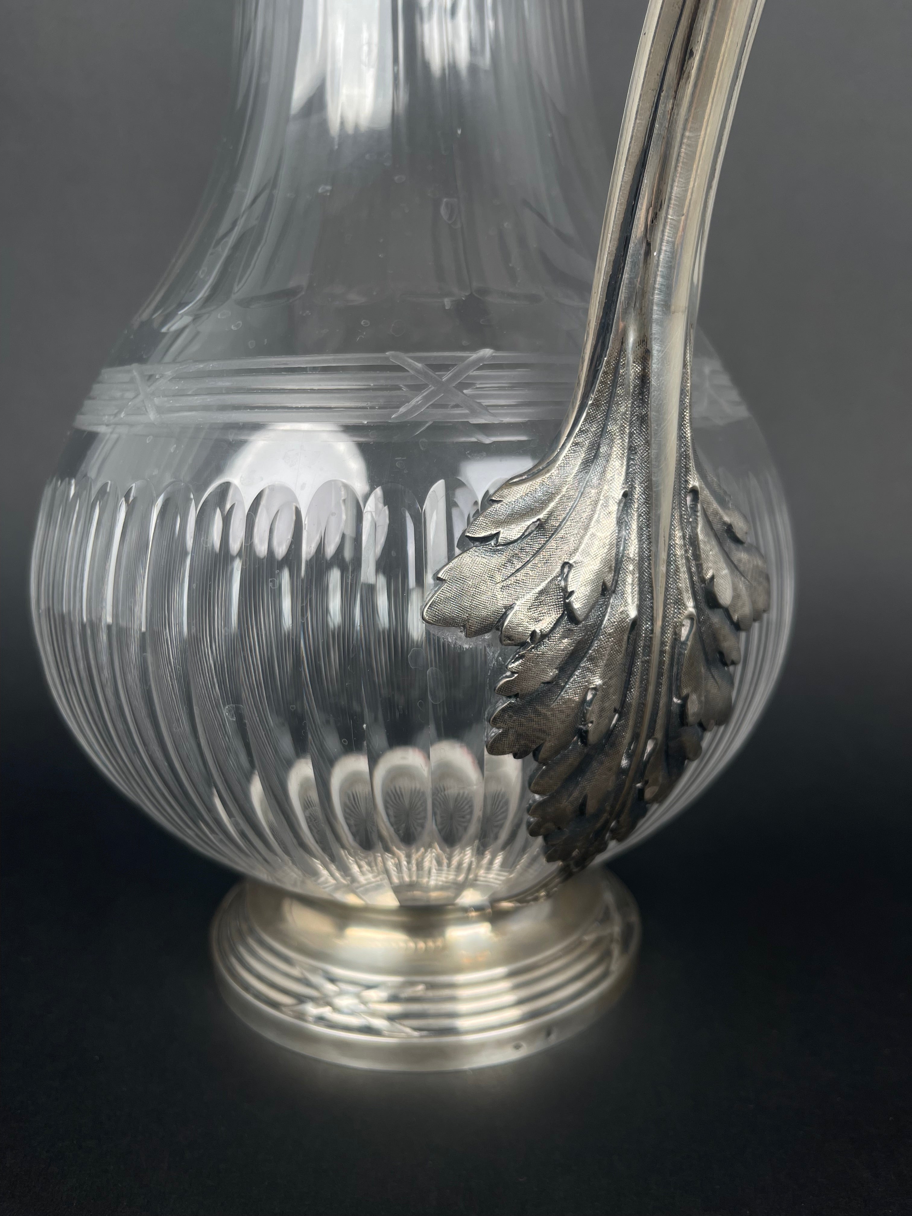 19th Century French Sterling Silver & Crystal Pitcher By Tetard Freres