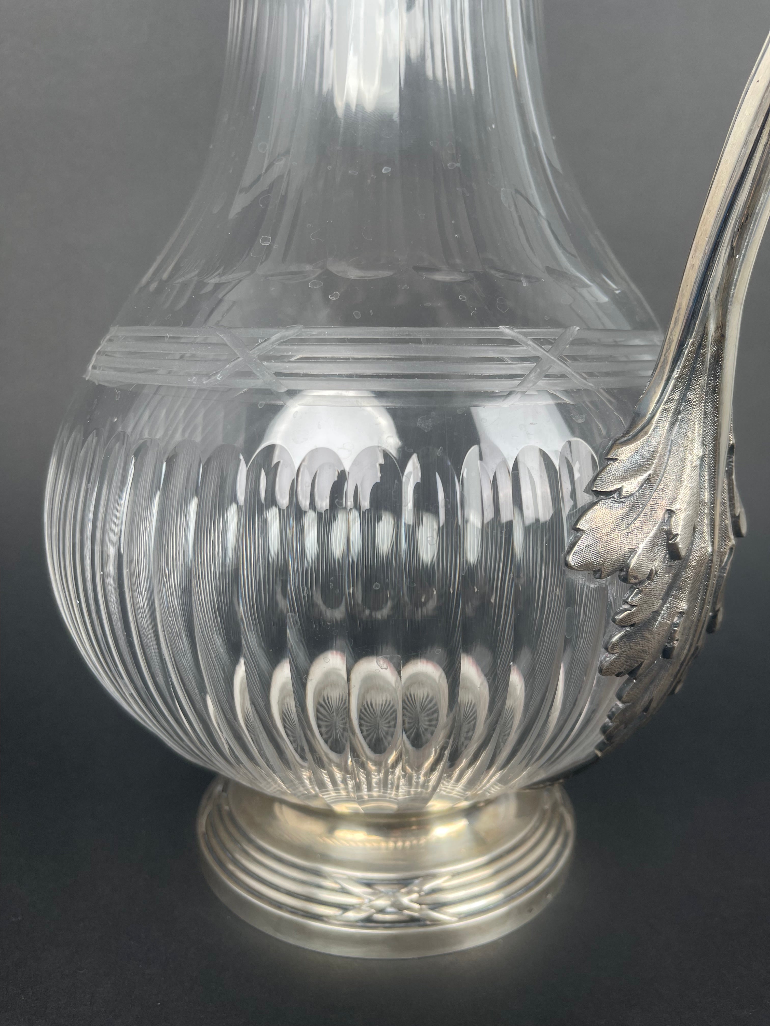 19th Century French Sterling Silver & Crystal Pitcher By Tetard Freres