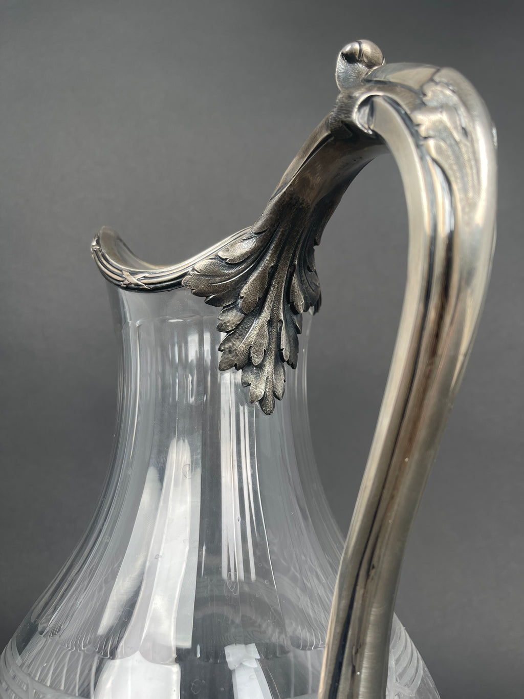 19th Century French Sterling Silver & Crystal Pitcher By Tetard Freres