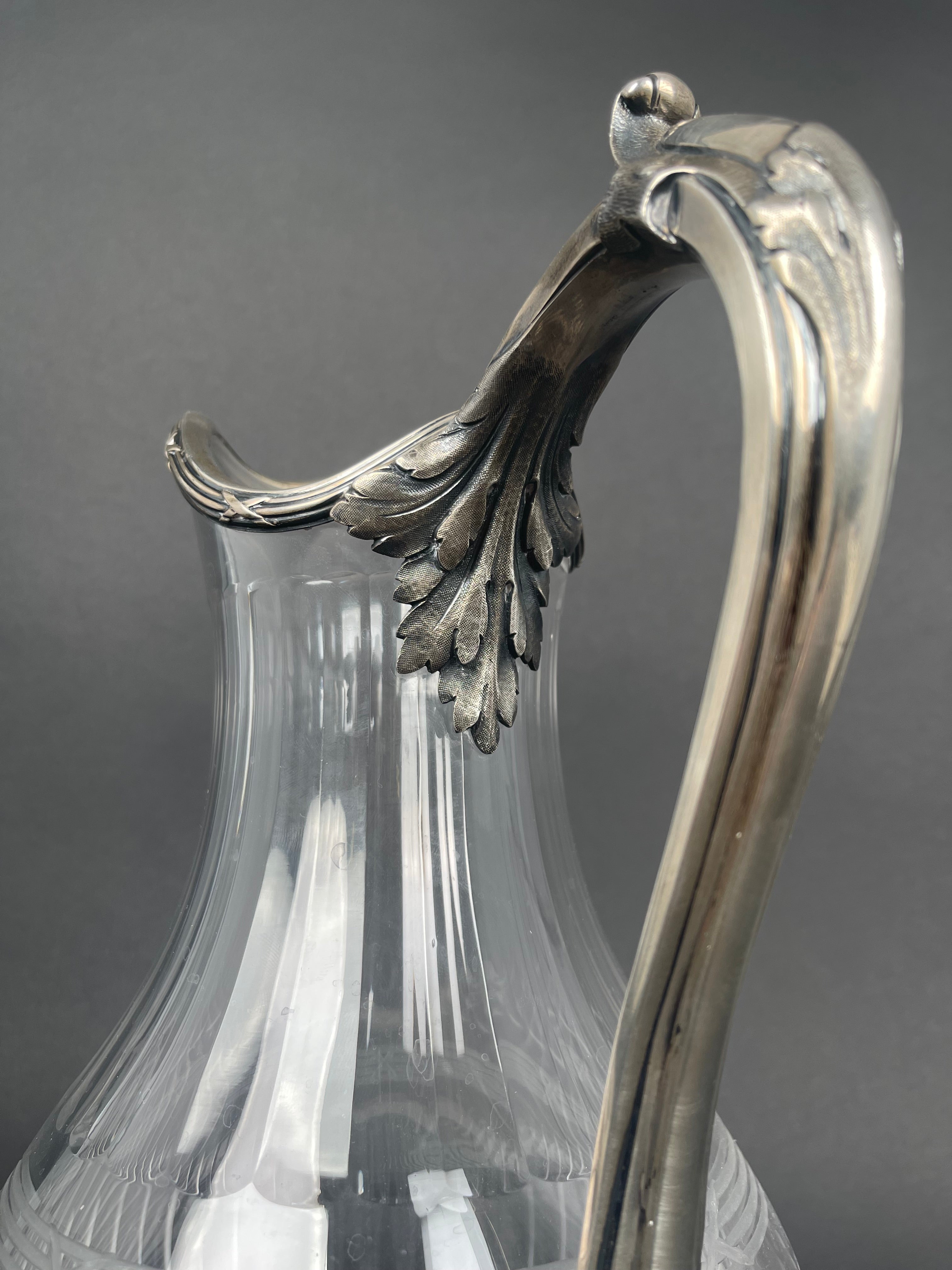 19th Century French Sterling Silver & Crystal Pitcher By Tetard Freres