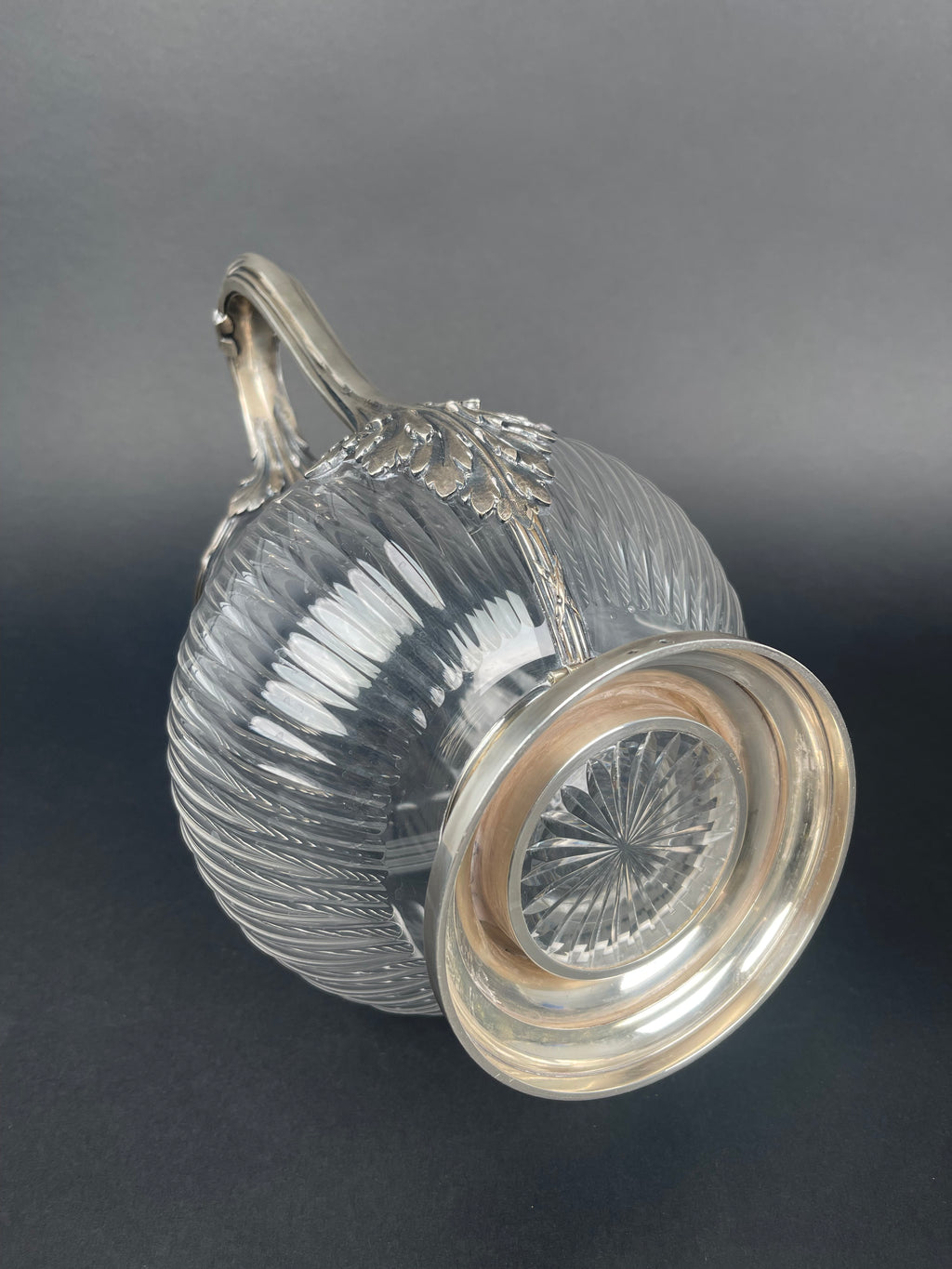 19th Century French Sterling Silver & Crystal Pitcher By Tetard Freres