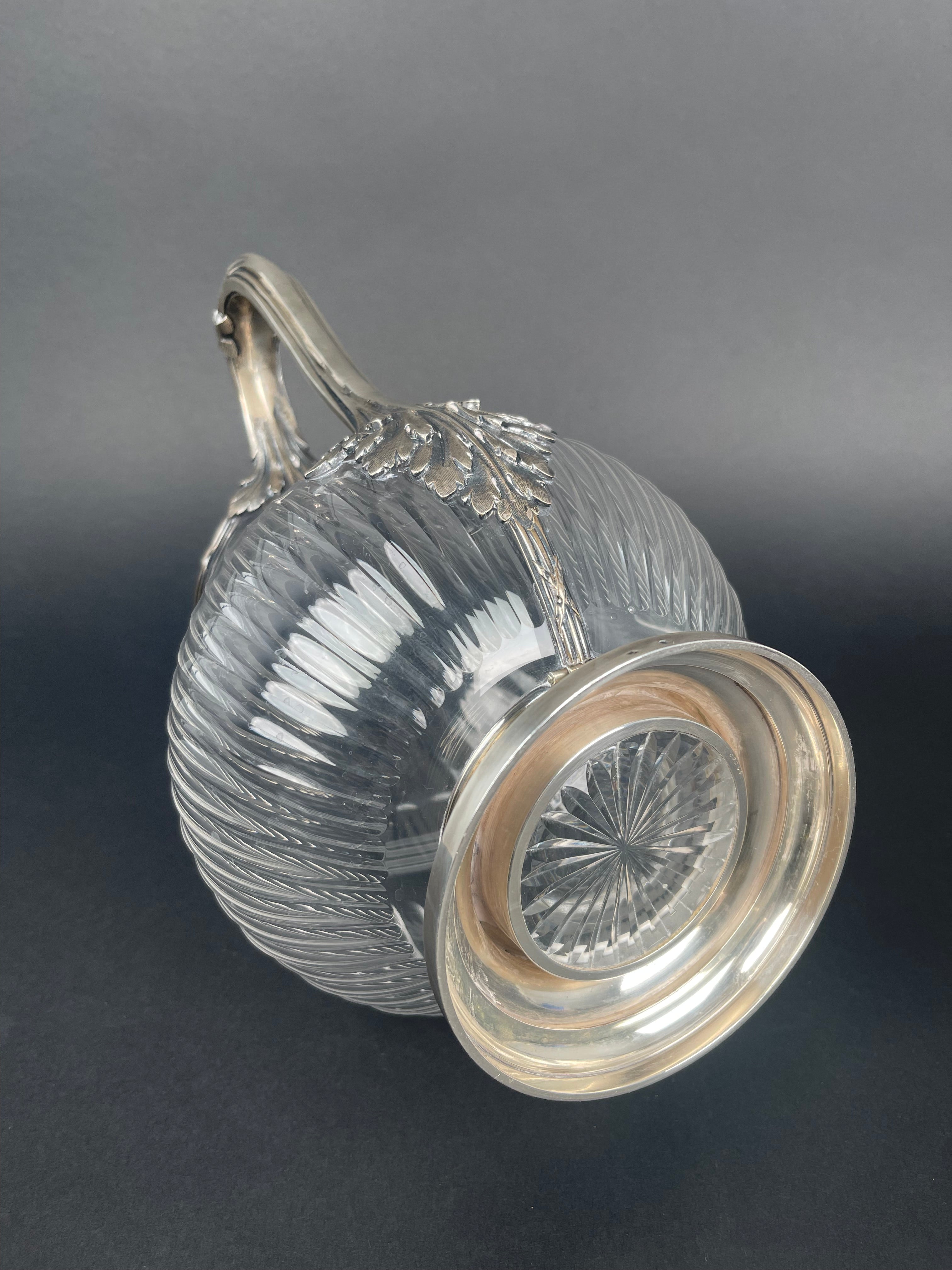 19th Century French Sterling Silver & Crystal Pitcher By Tetard Freres