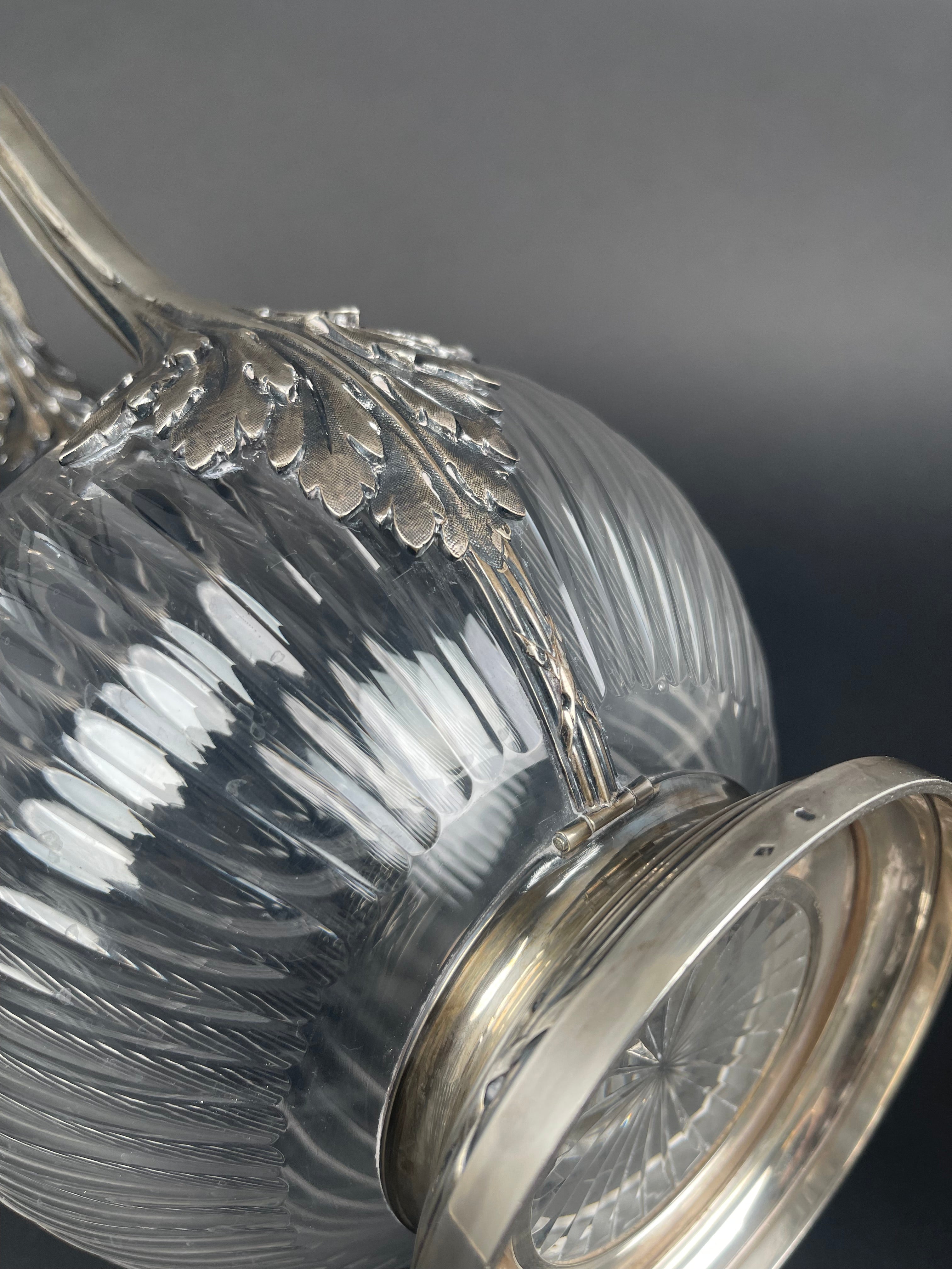 19th Century French Sterling Silver & Crystal Pitcher By Tetard Freres