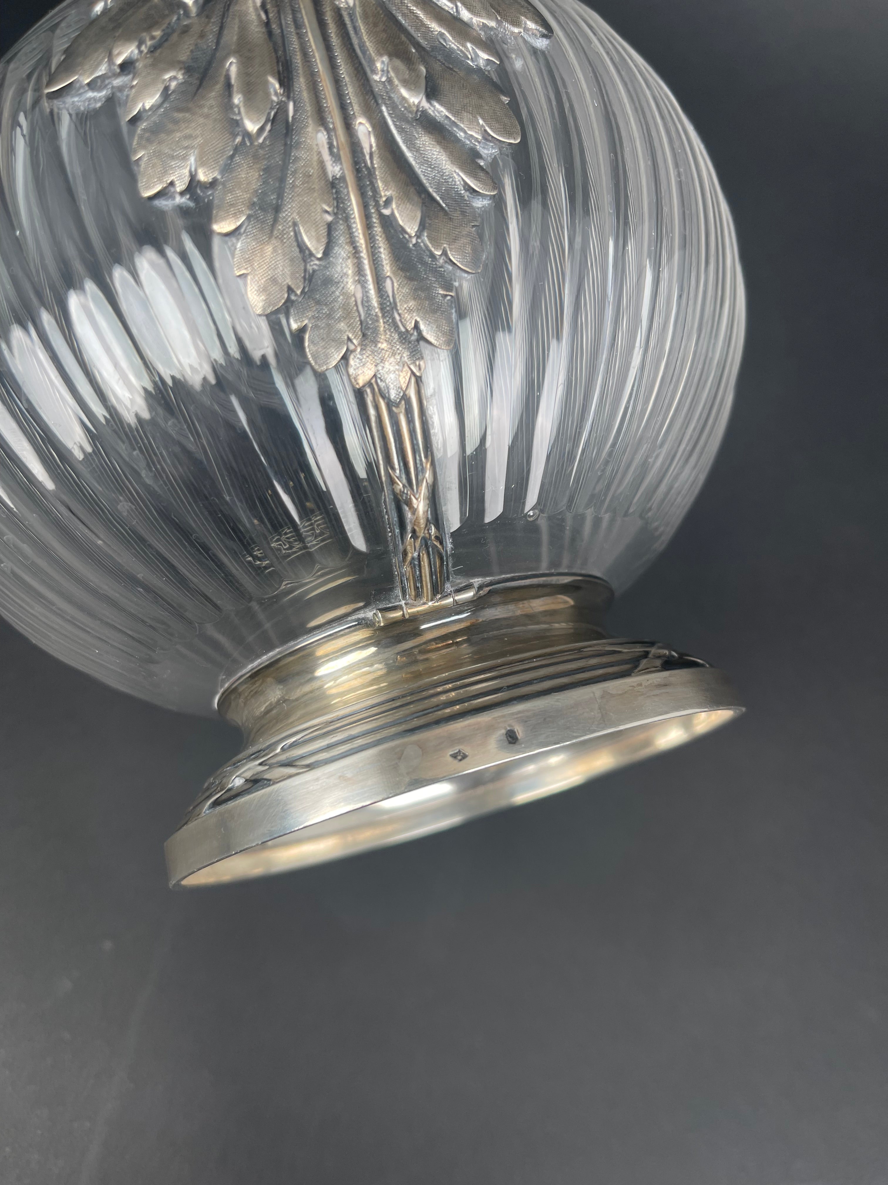 19th Century French Sterling Silver & Crystal Pitcher By Tetard Freres