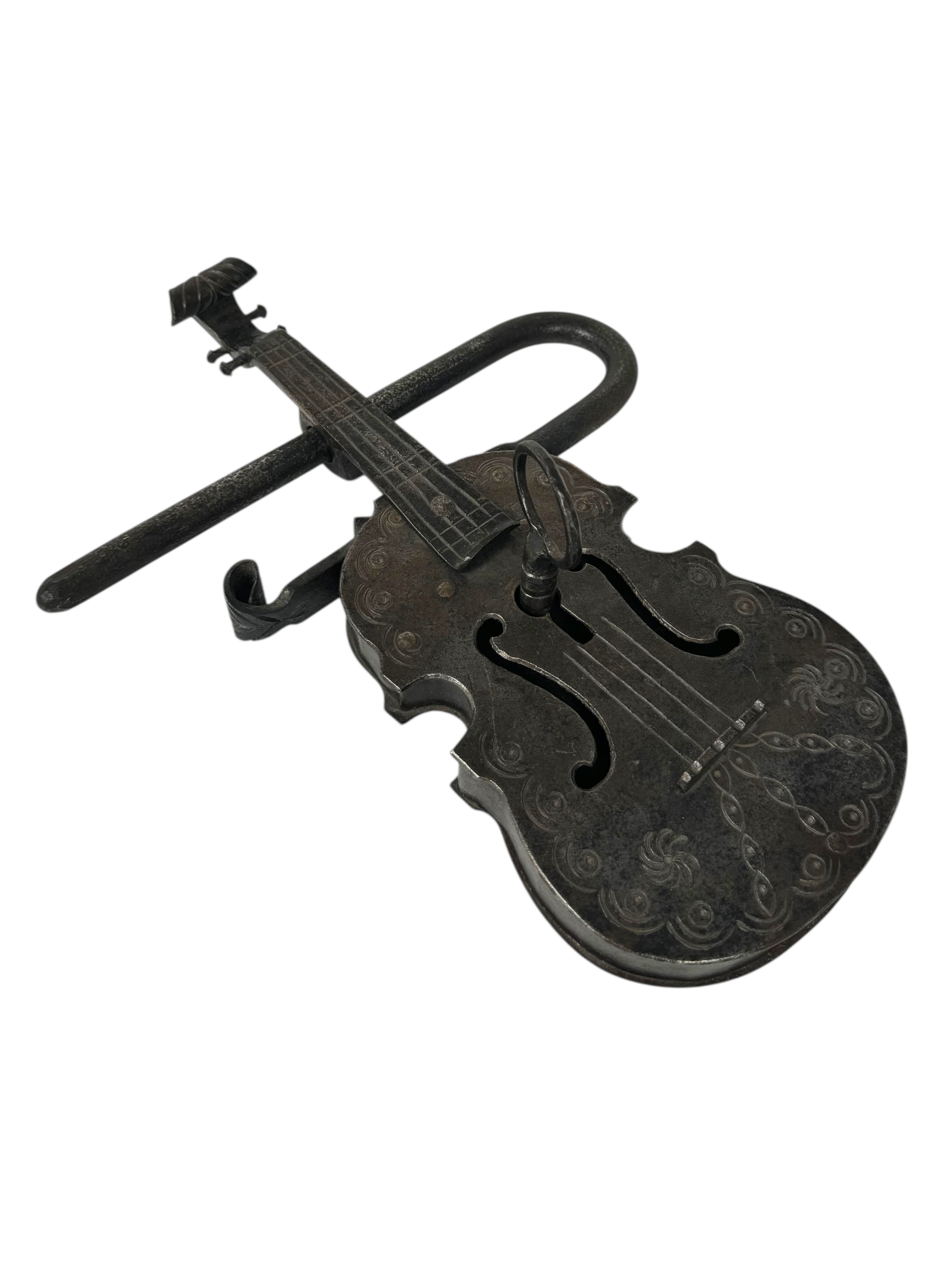 19th Century Hand Made Wrought Iron Violin Shape Lock