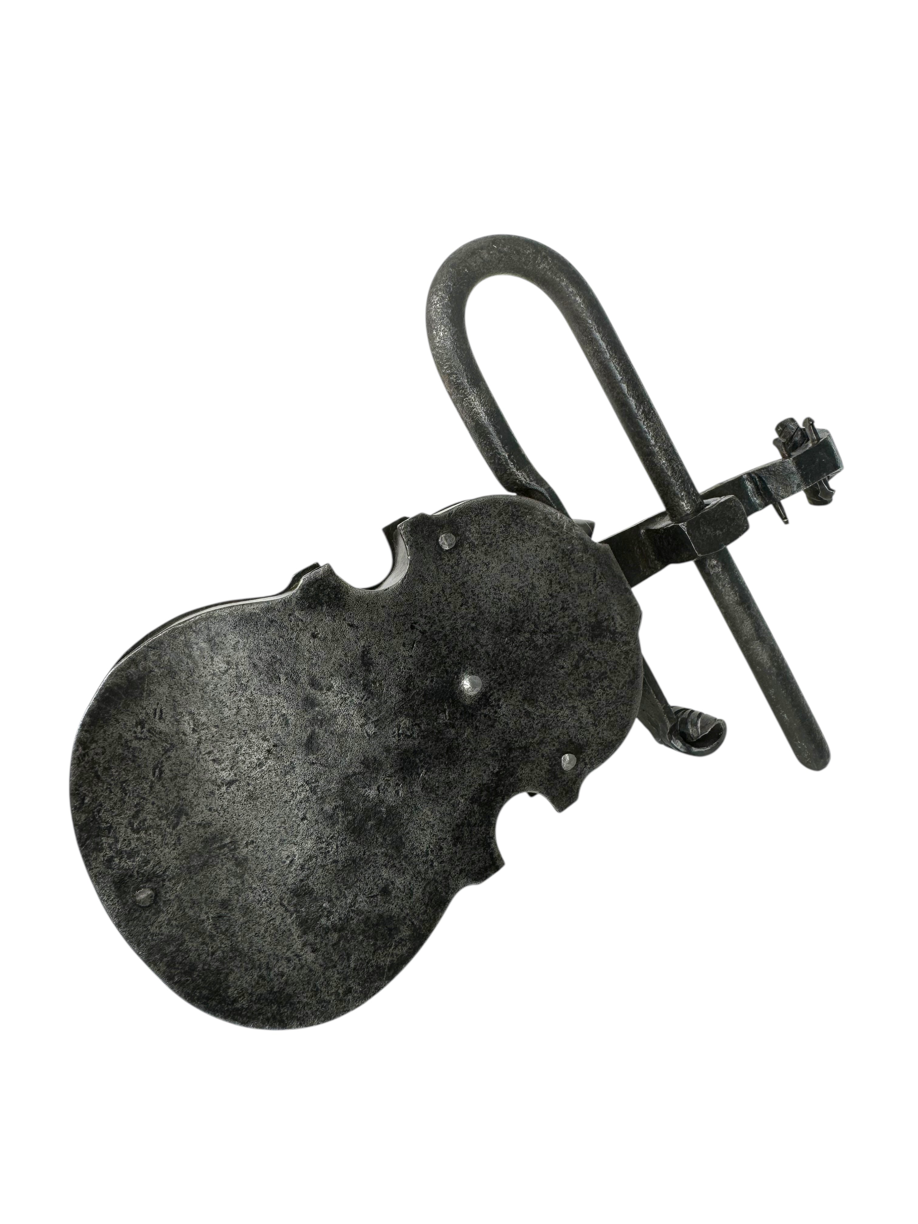 19th Century Hand Made Wrought Iron Violin Shape Lock