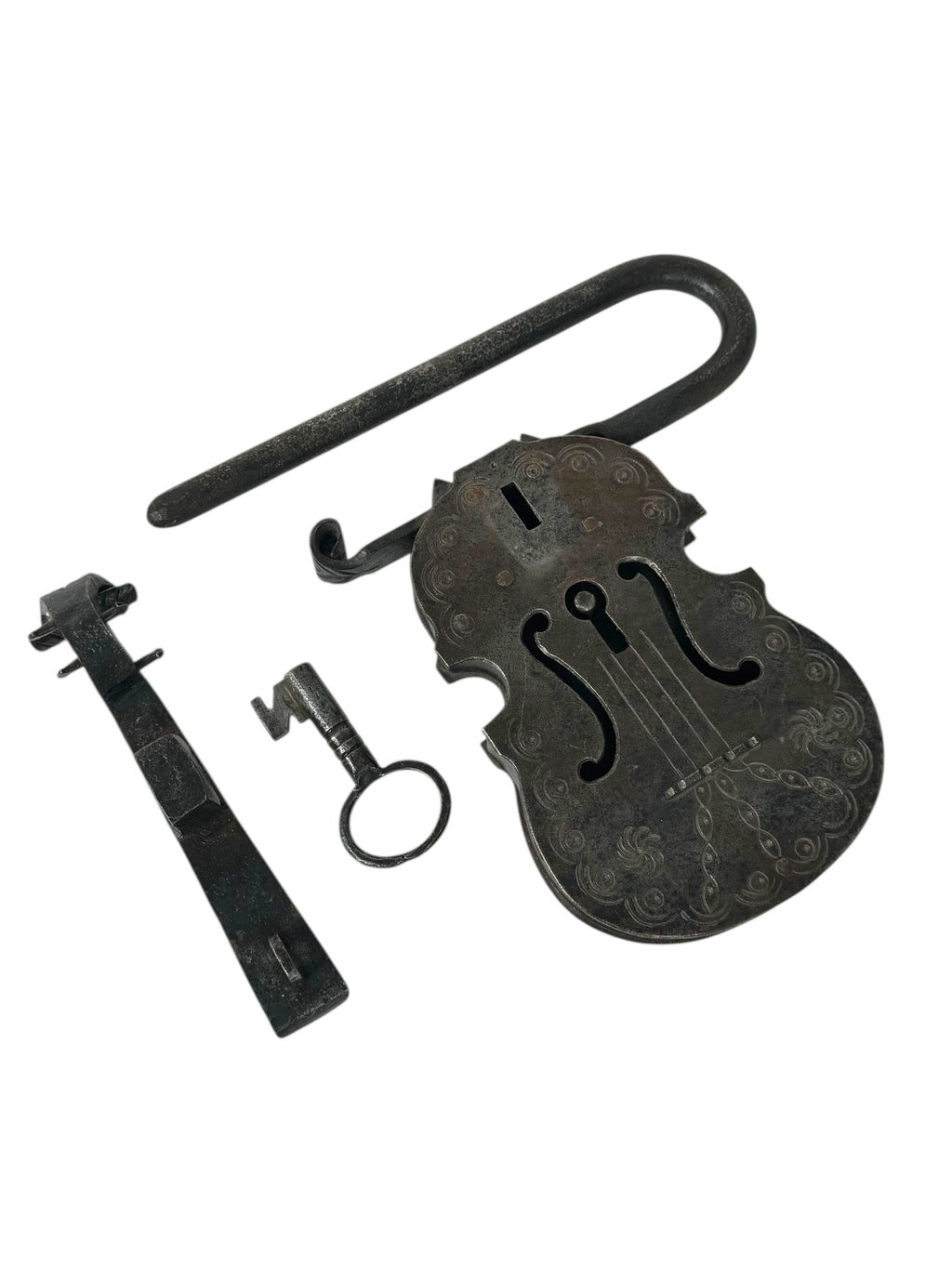 19th Century Hand Made Wrought Iron Violin Shape Lock