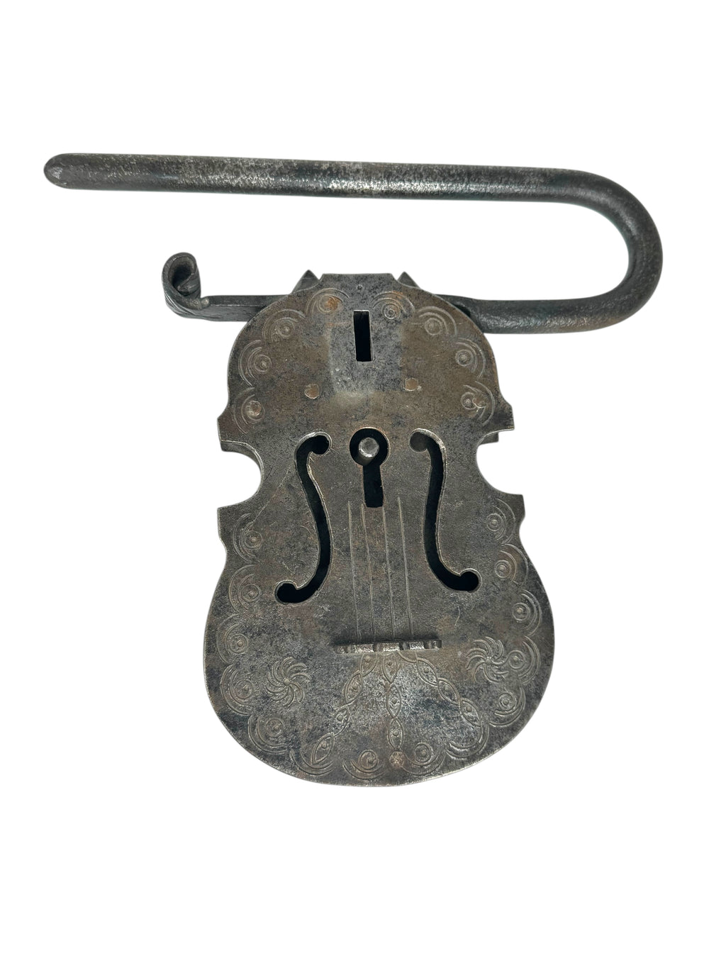 19th Century Hand Made Wrought Iron Violin Shape Lock