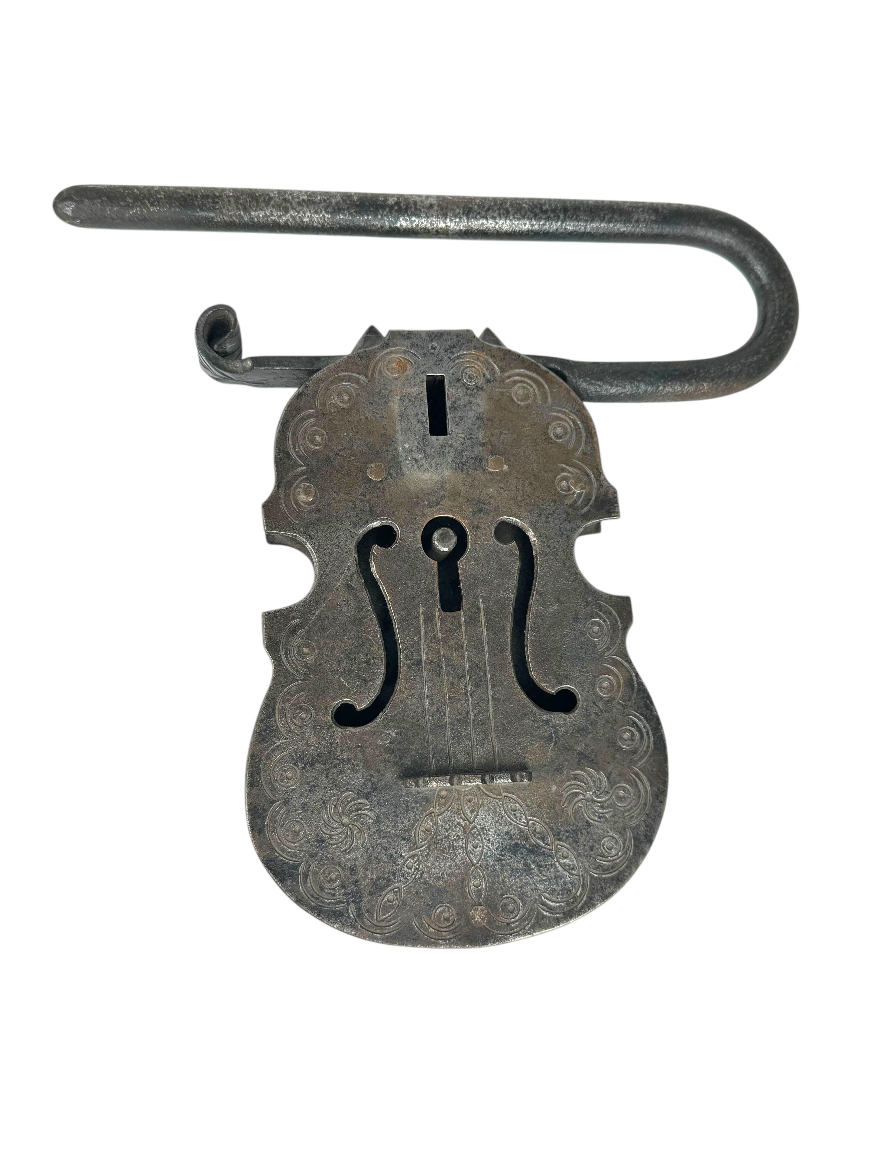 19th Century Hand Made Wrought Iron Violin Shape Lock