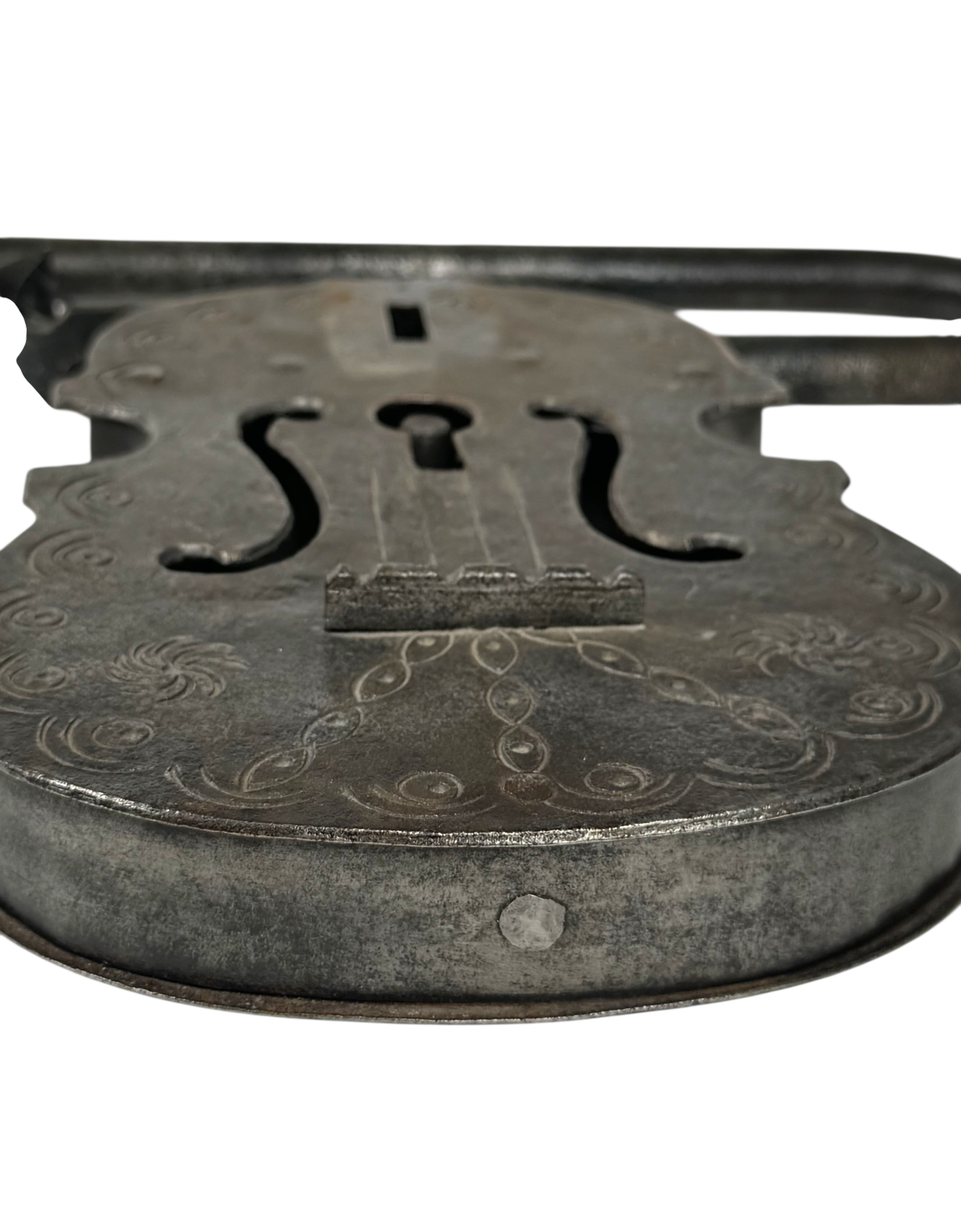 19th Century Hand Made Wrought Iron Violin Shape Lock
