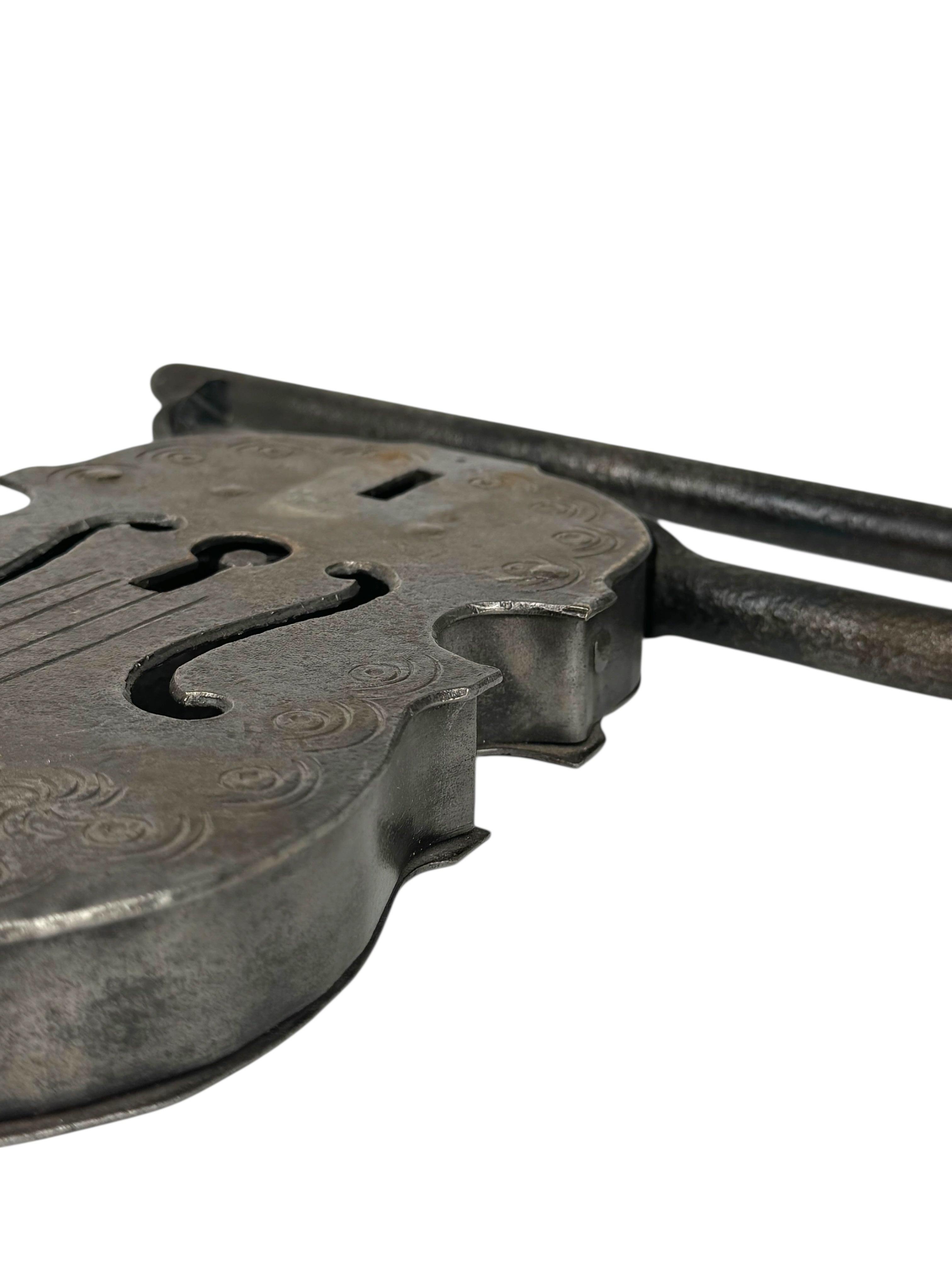 19th Century Hand Made Wrought Iron Violin Shape Lock