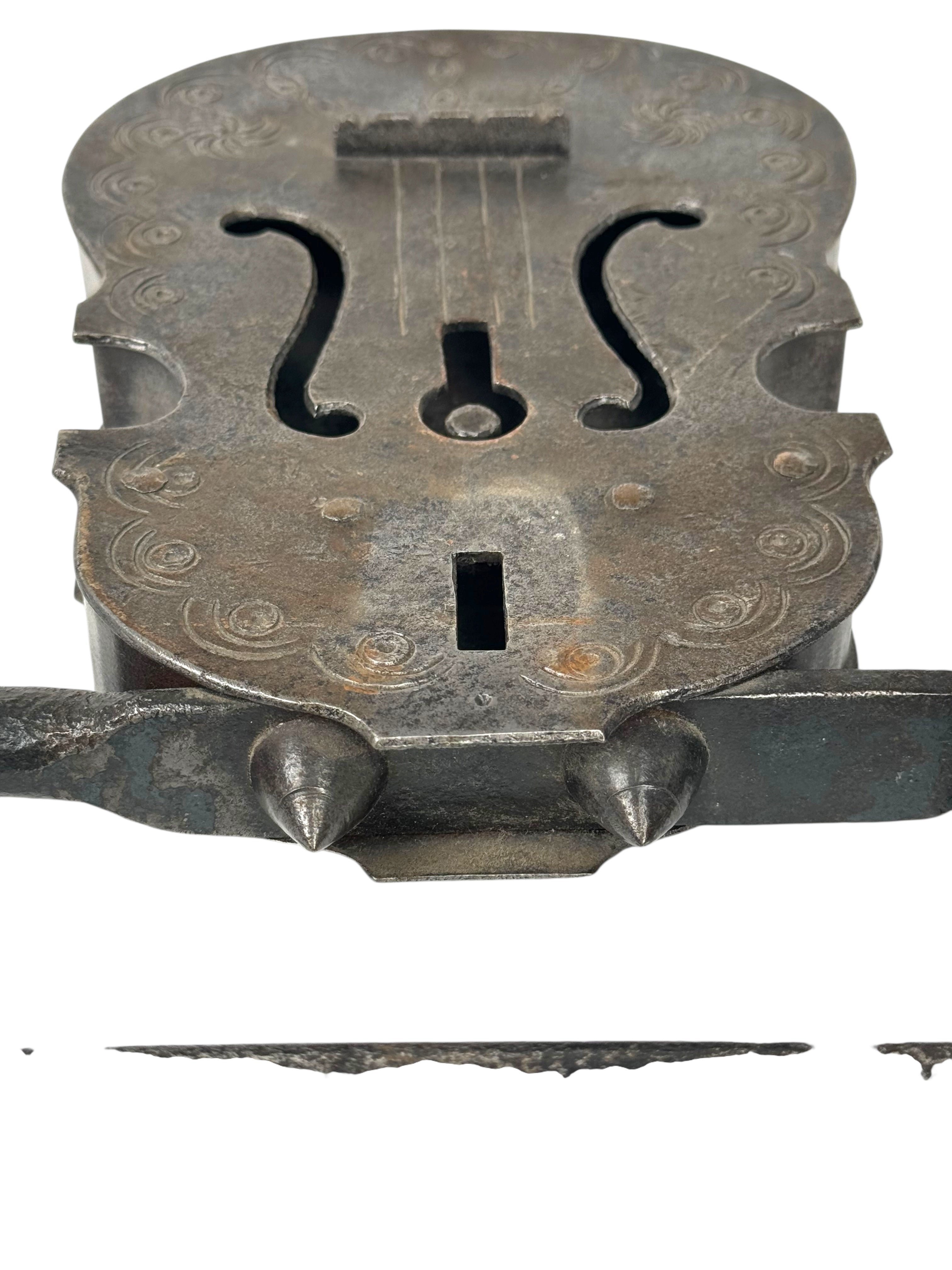 19th Century Hand Made Wrought Iron Violin Shape Lock