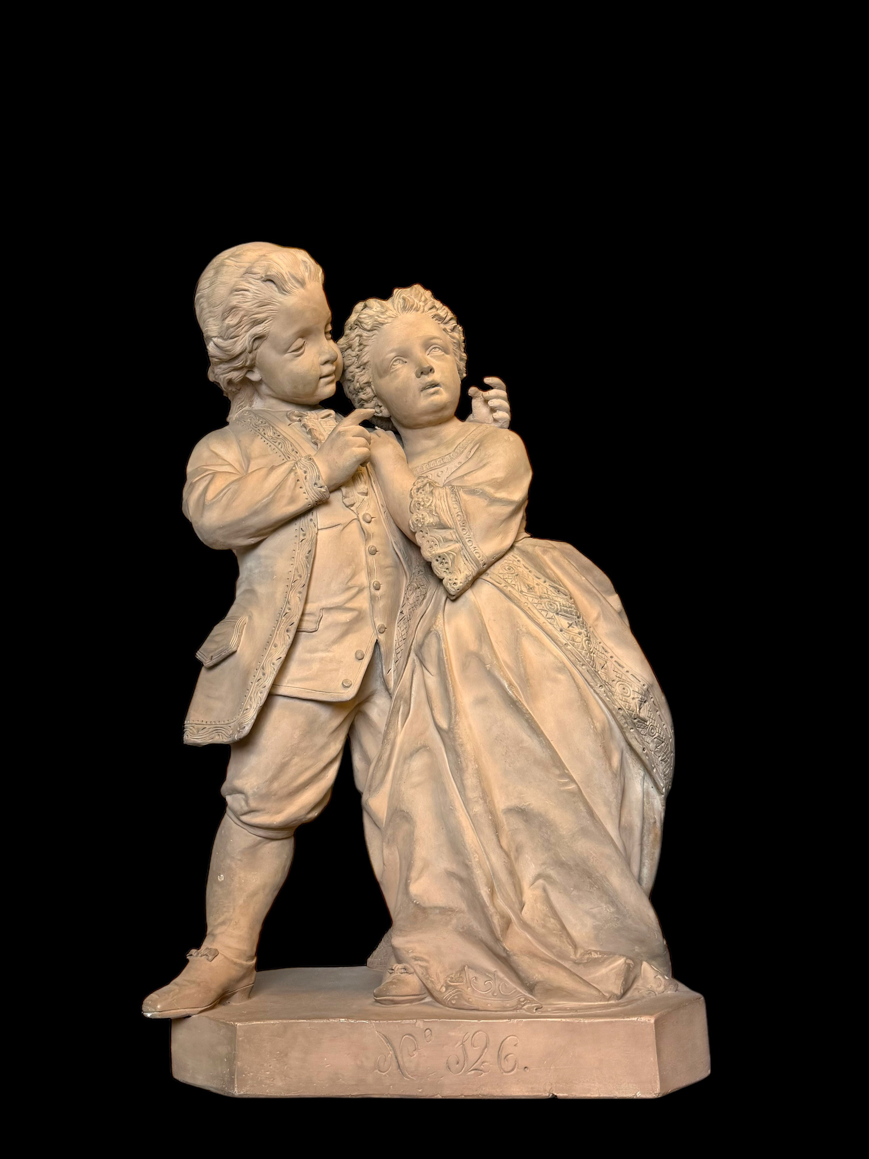 A Large 19th Century French Terra Cotta Sculpture Of A Loving Couple