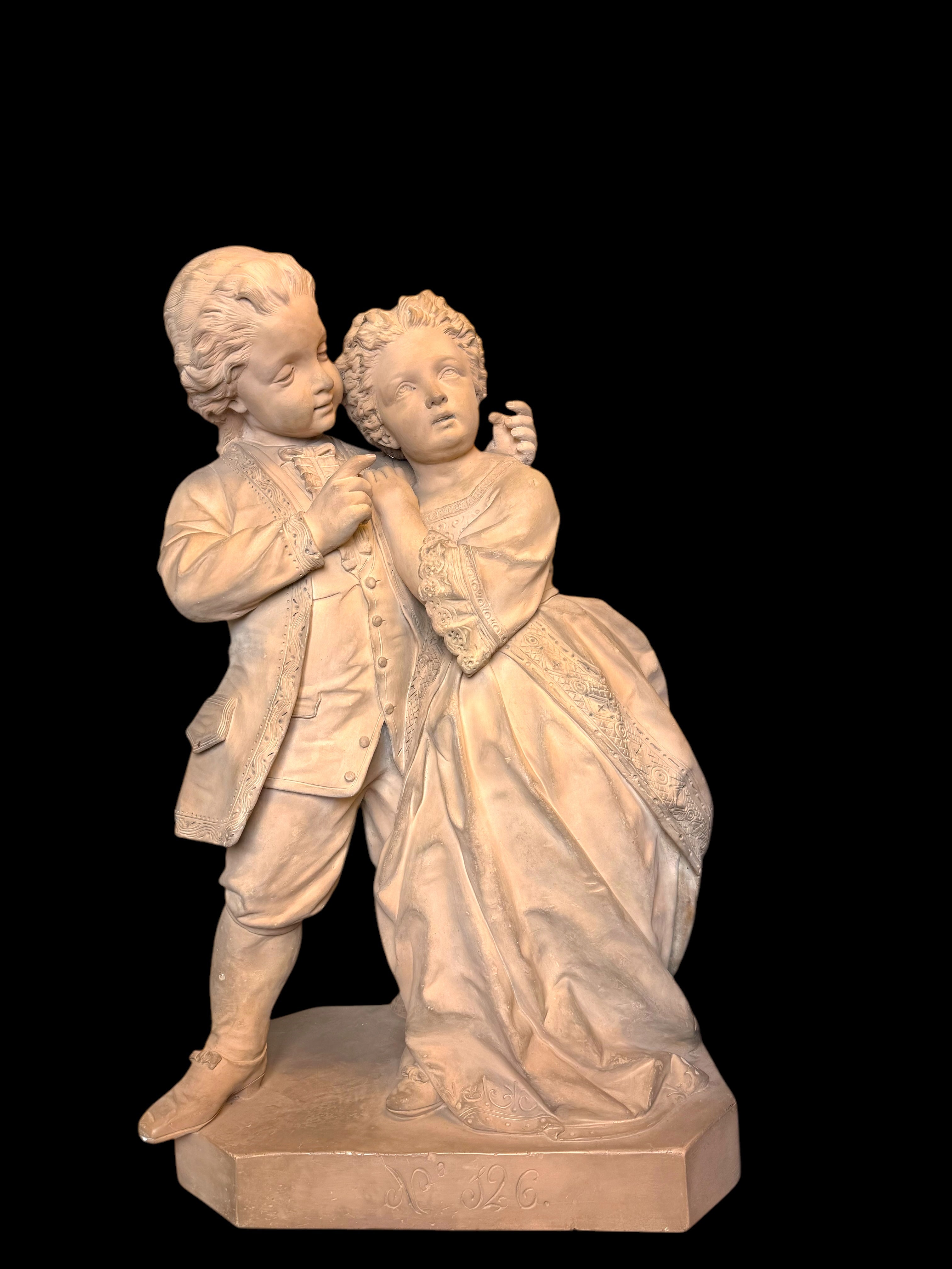 A Large 19th Century French Terra Cotta Sculpture Of A Loving Couple