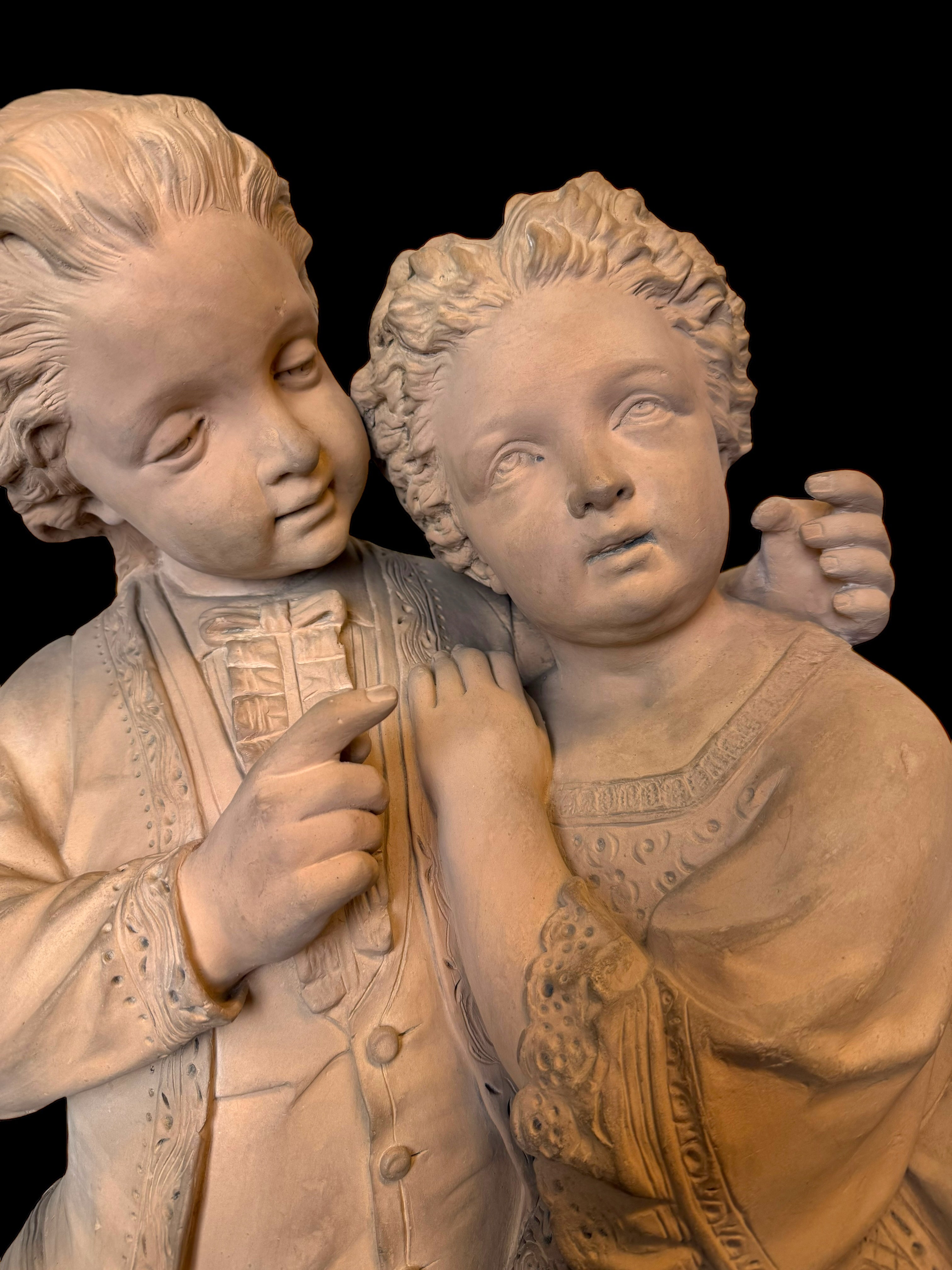 A Large 19th Century French Terra Cotta Sculpture Of A Loving Couple