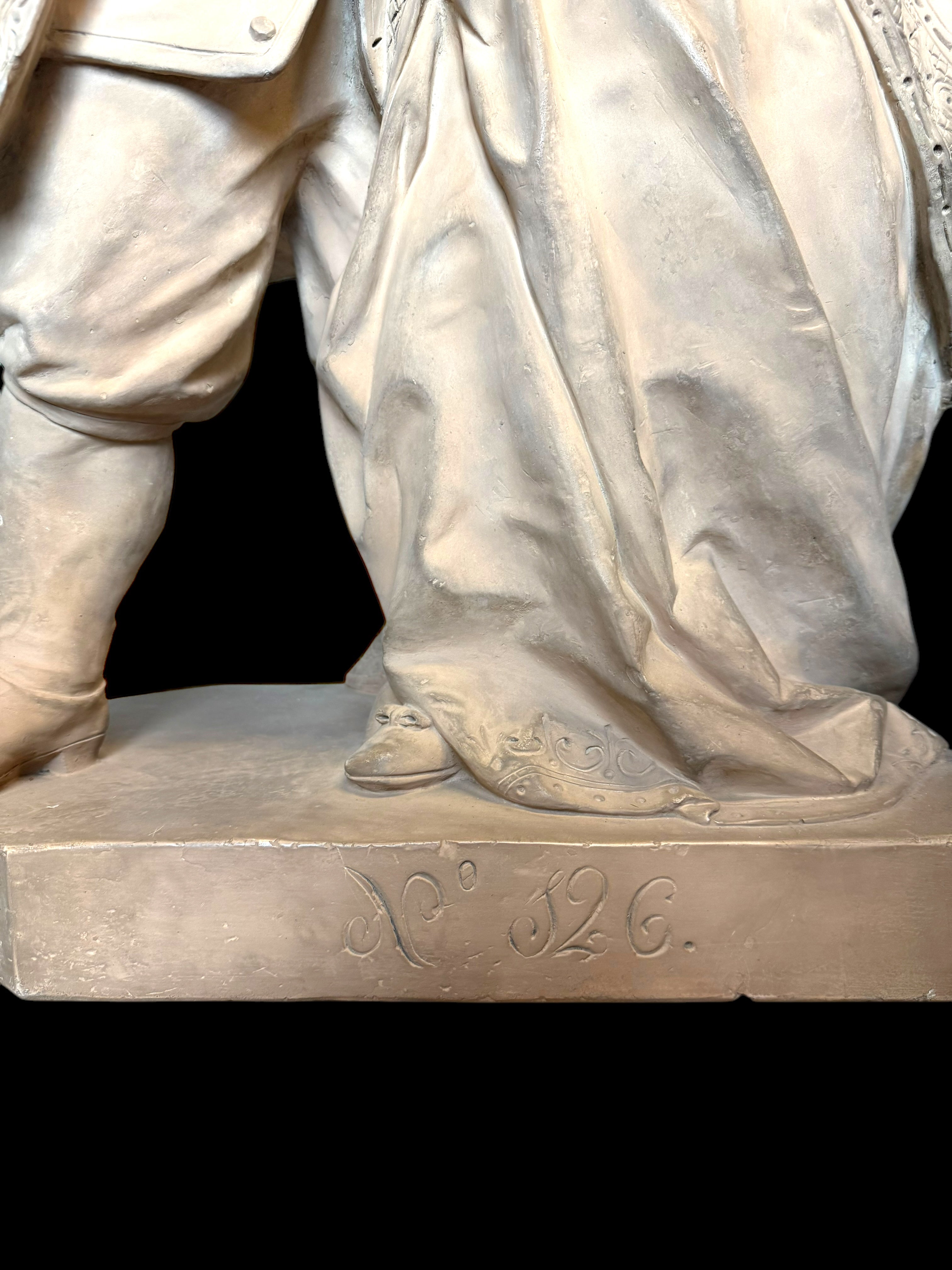 A Large 19th Century French Terra Cotta Sculpture Of A Loving Couple