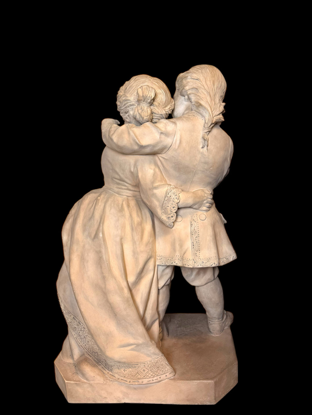 A Large 19th Century French Terra Cotta Sculpture Of A Loving Couple