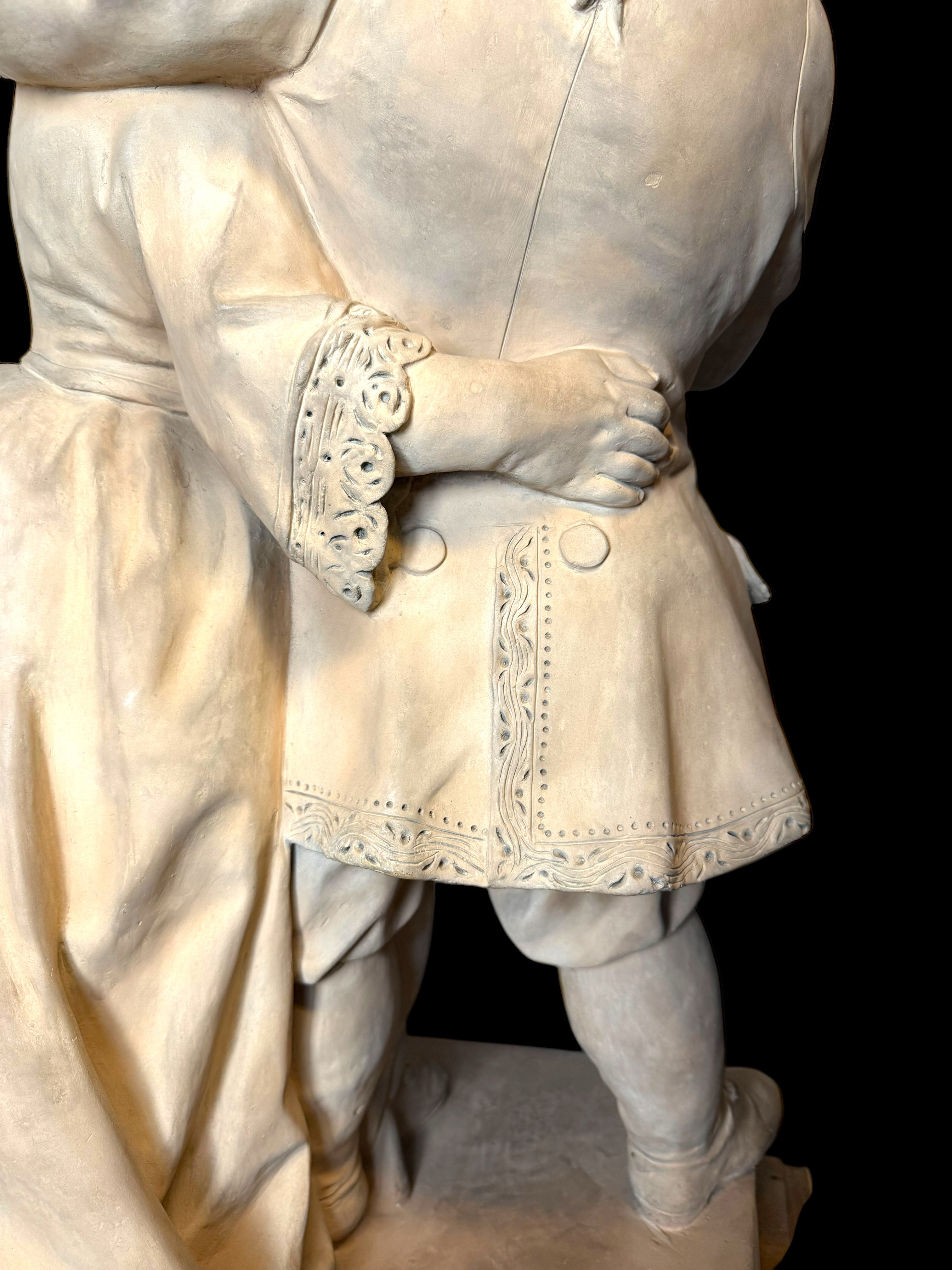 A Large 19th Century French Terra Cotta Sculpture Of A Loving Couple