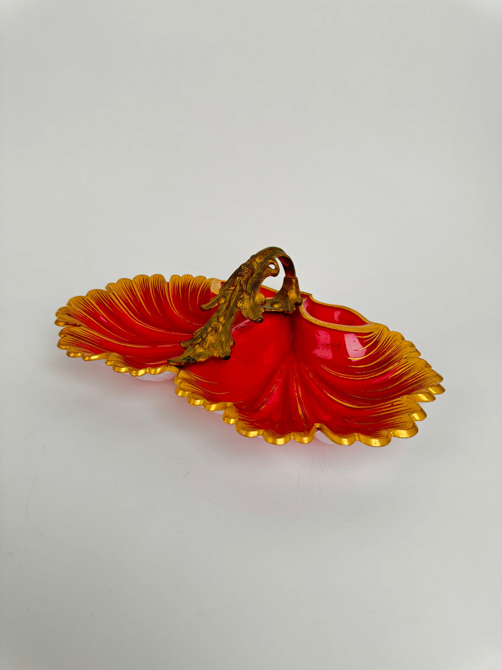 19th Century Bohemian Gilt Decorated Cranberry & Opaline Glass Dish