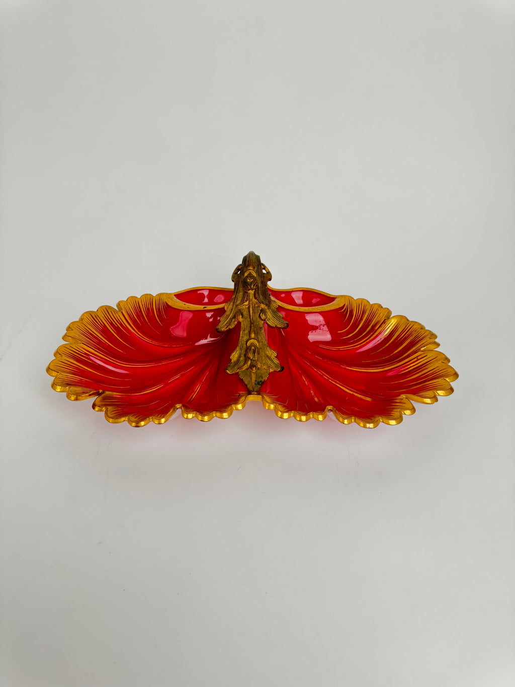 19th Century Bohemian Gilt Decorated Cranberry & Opaline Glass Dish