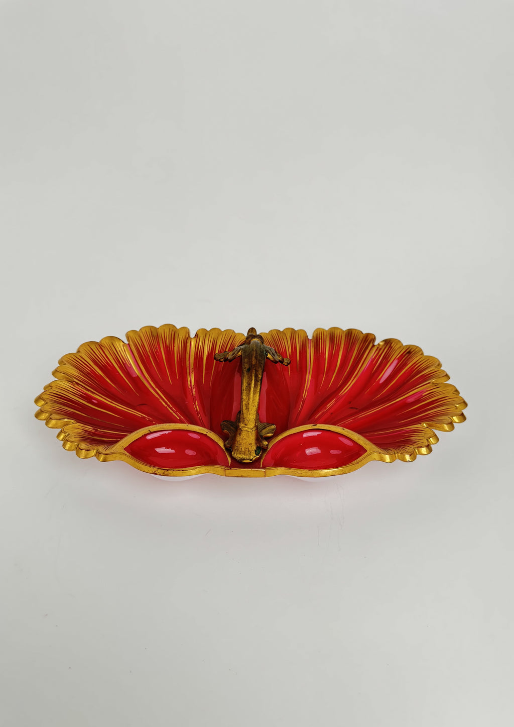 19th Century Bohemian Gilt Decorated Cranberry & Opaline Glass Dish