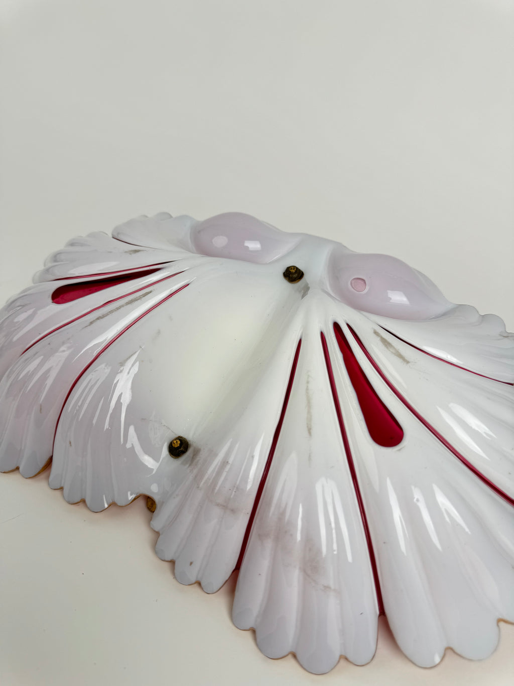 19th Century Bohemian Gilt Decorated Cranberry & Opaline Glass Dish