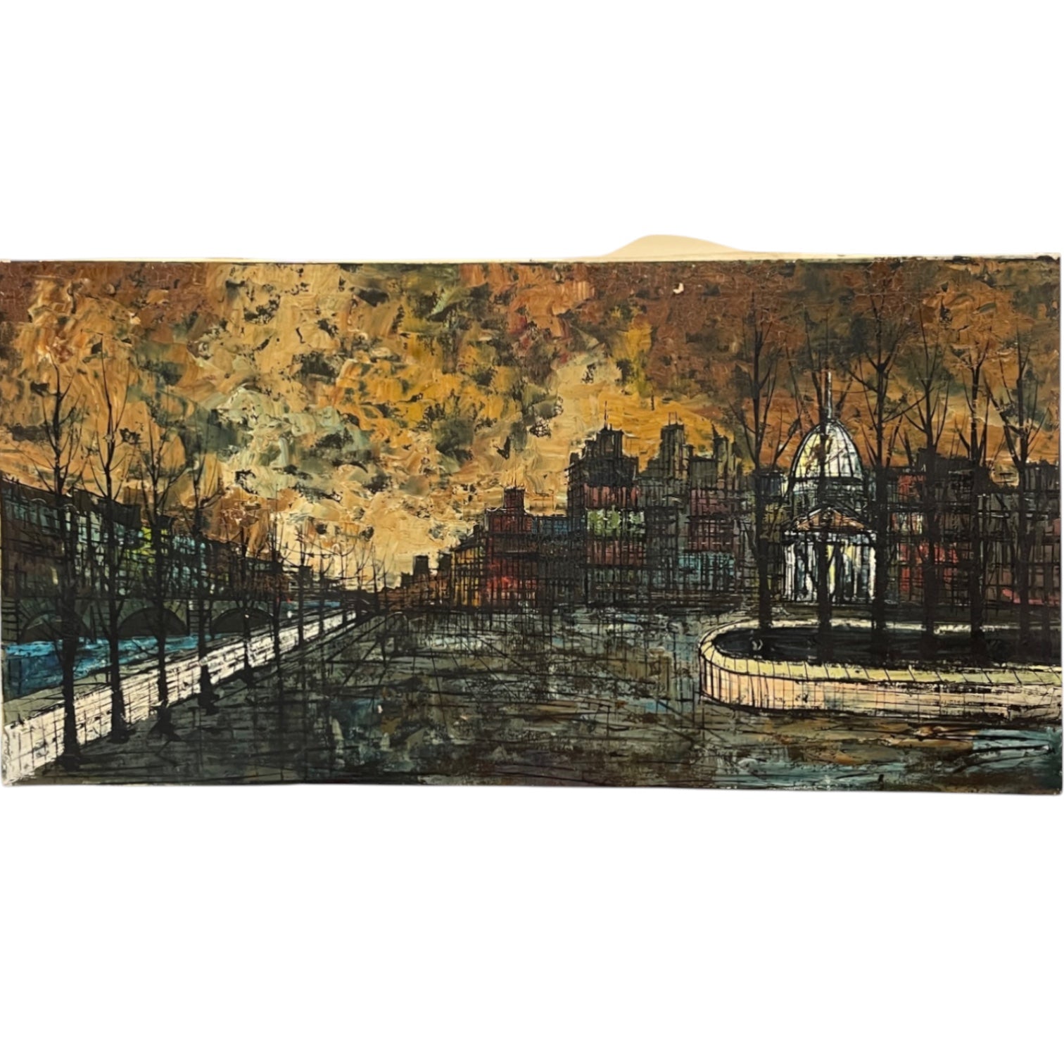 A Large Antique Oil On Canvas Painting of Paris
