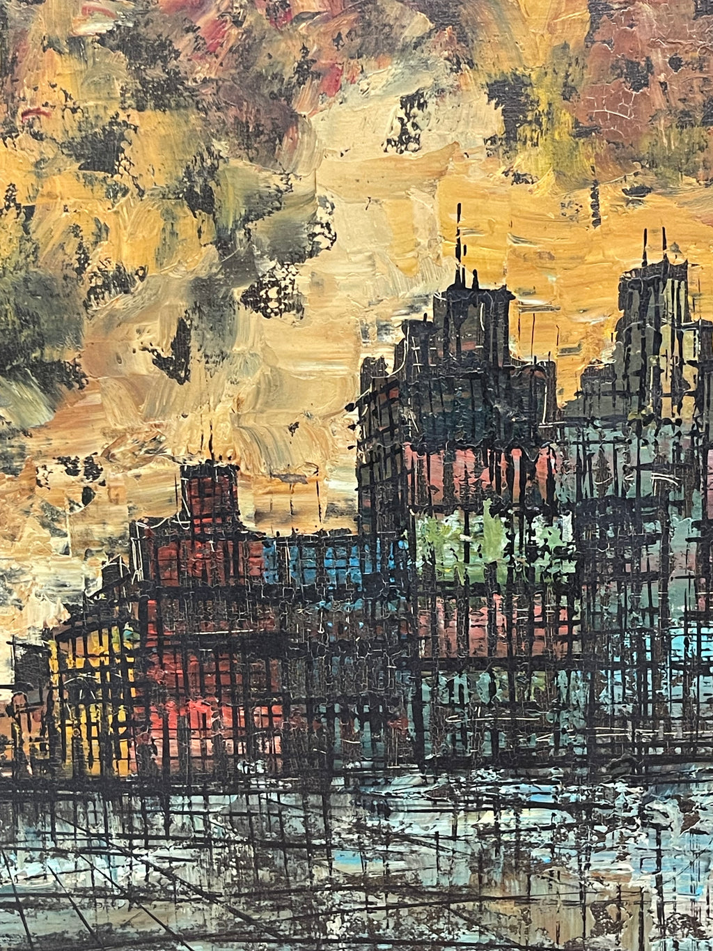 A Large Antique Oil On Canvas Painting of Paris