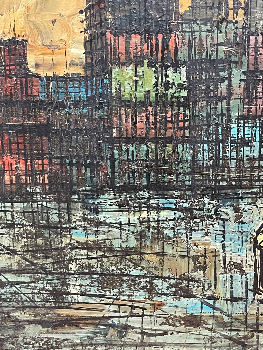 A Large Antique Oil On Canvas Painting of Paris