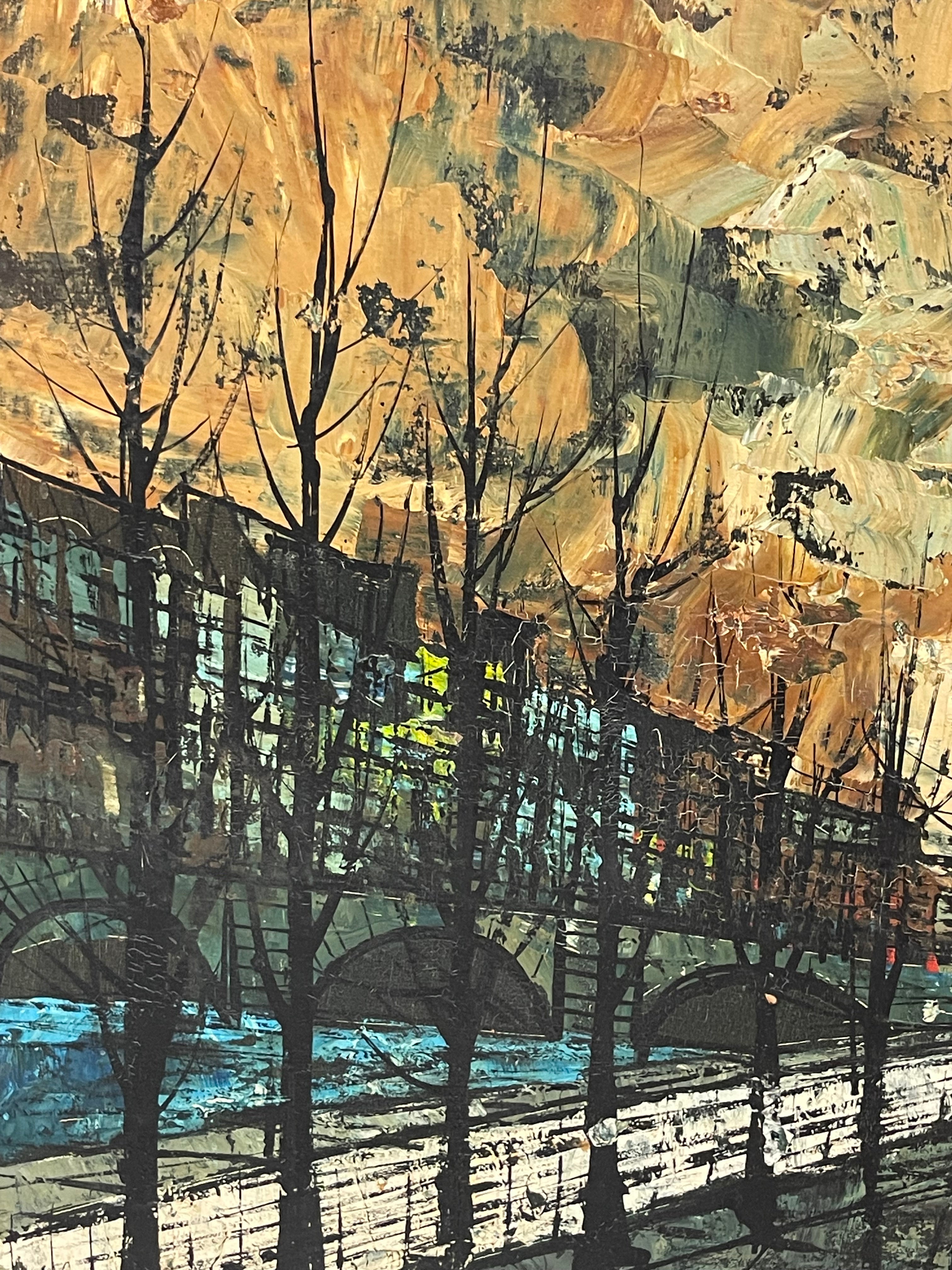 A Large Antique Oil On Canvas Painting of Paris