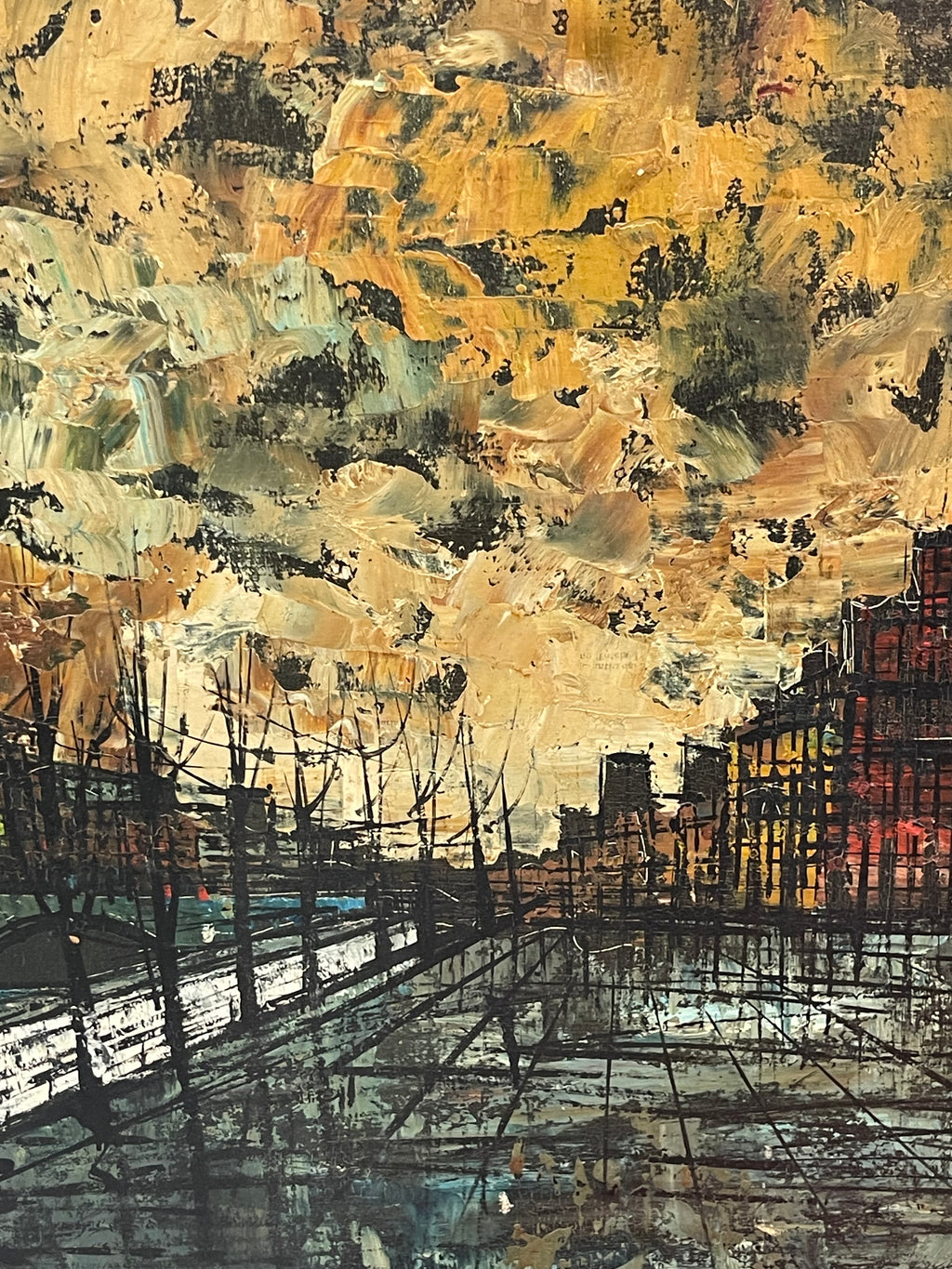 A Large Antique Oil On Canvas Painting of Paris