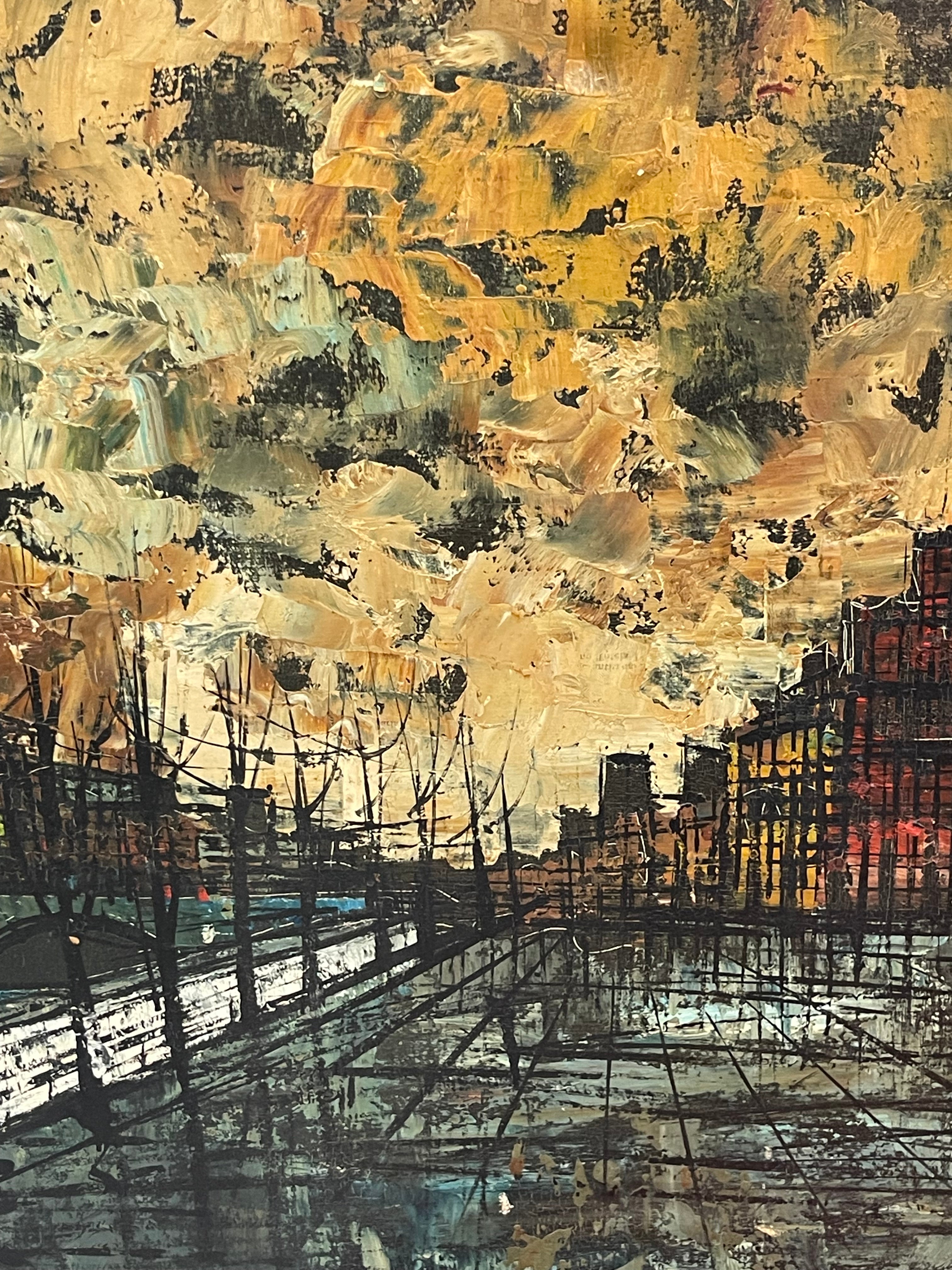 A Large Antique Oil On Canvas Painting of Paris