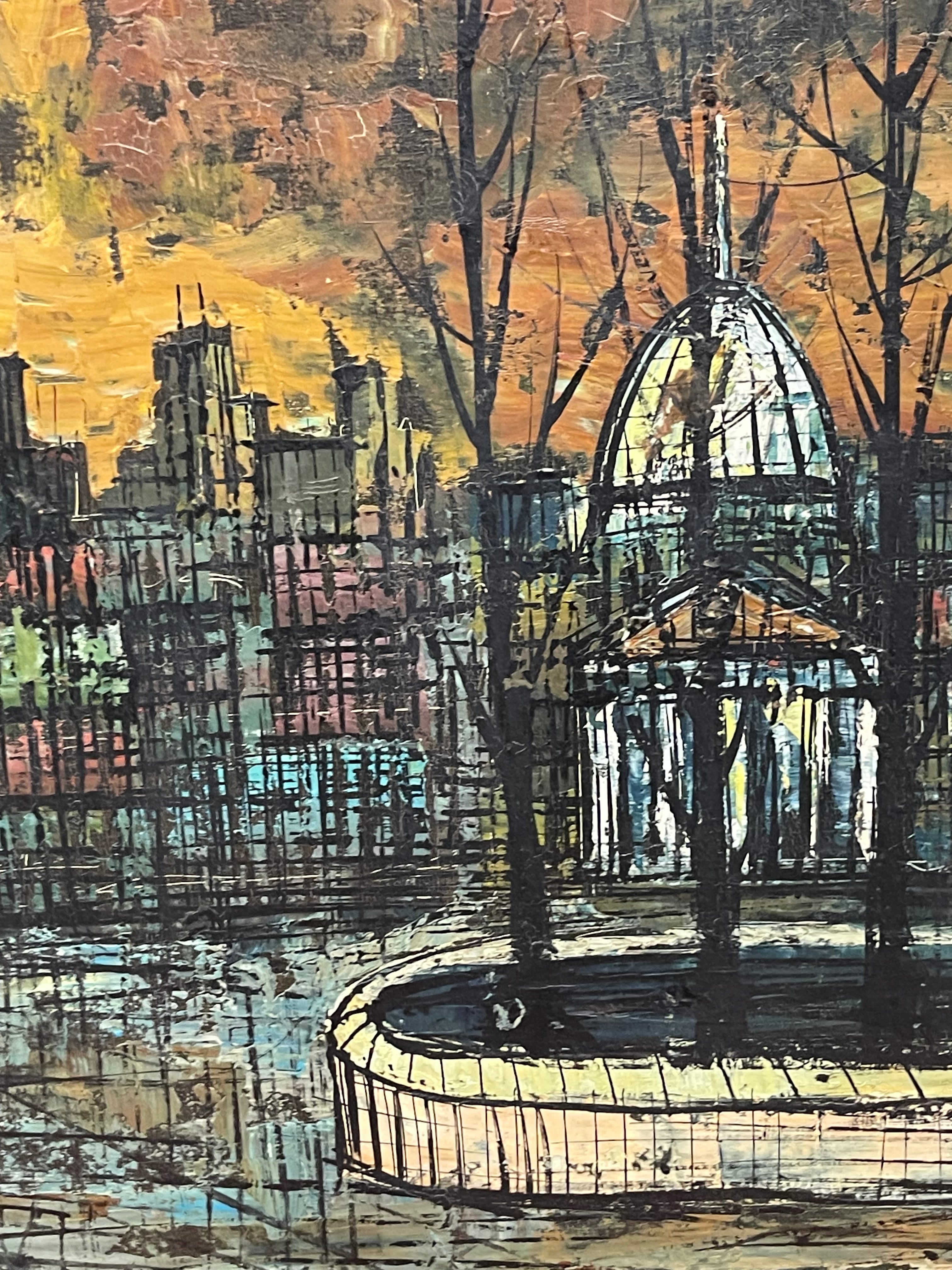 A Large Antique Oil On Canvas Painting of Paris