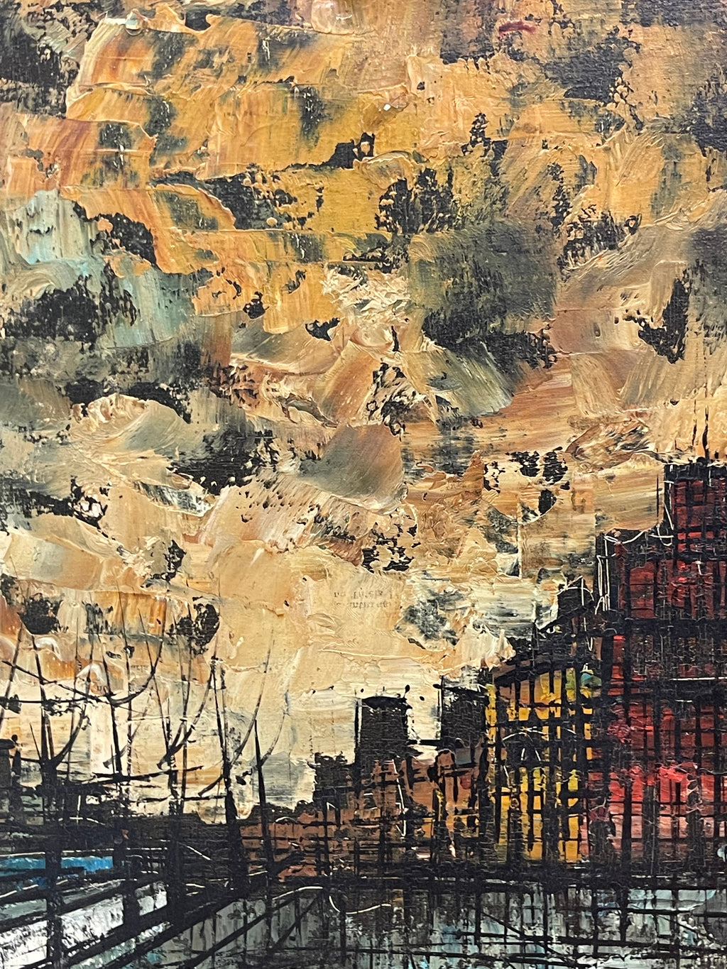 A Large Antique Oil On Canvas Painting of Paris