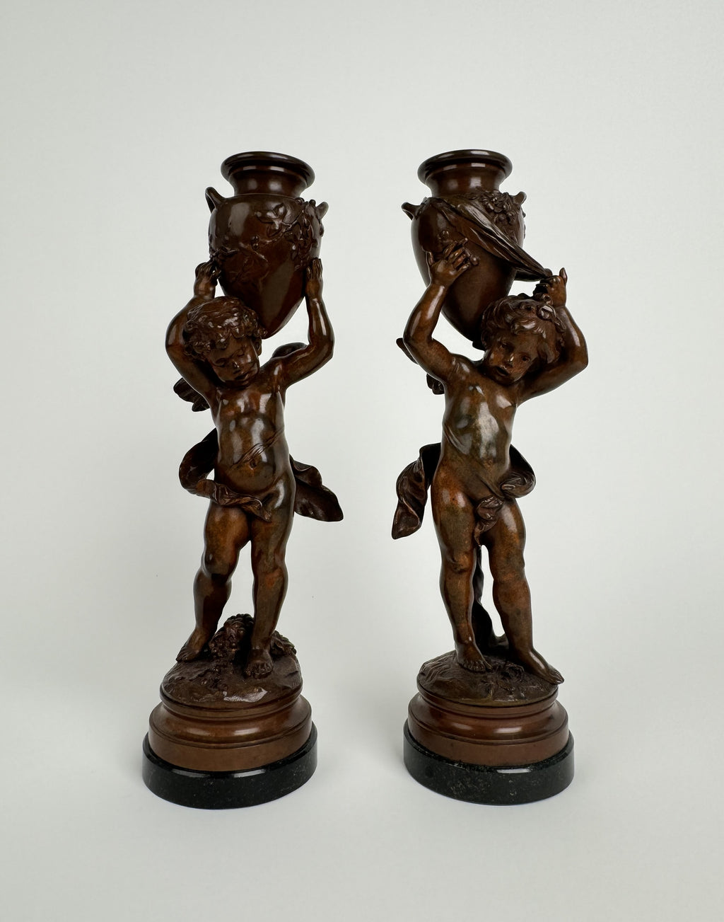 Magnificent Pair Of French Patinated Bronze Candlesticks By Moreau, Circa 1880