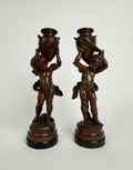 Magnificent Pair Of French Patinated Bronze Candlesticks By Moreau, Circa 1880