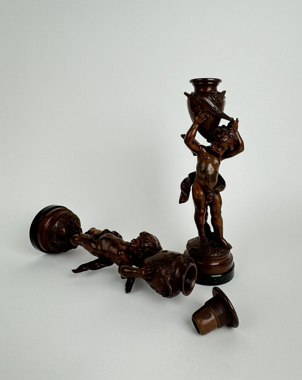 Magnificent Pair Of French Patinated Bronze Candlesticks By Moreau, Circa 1880