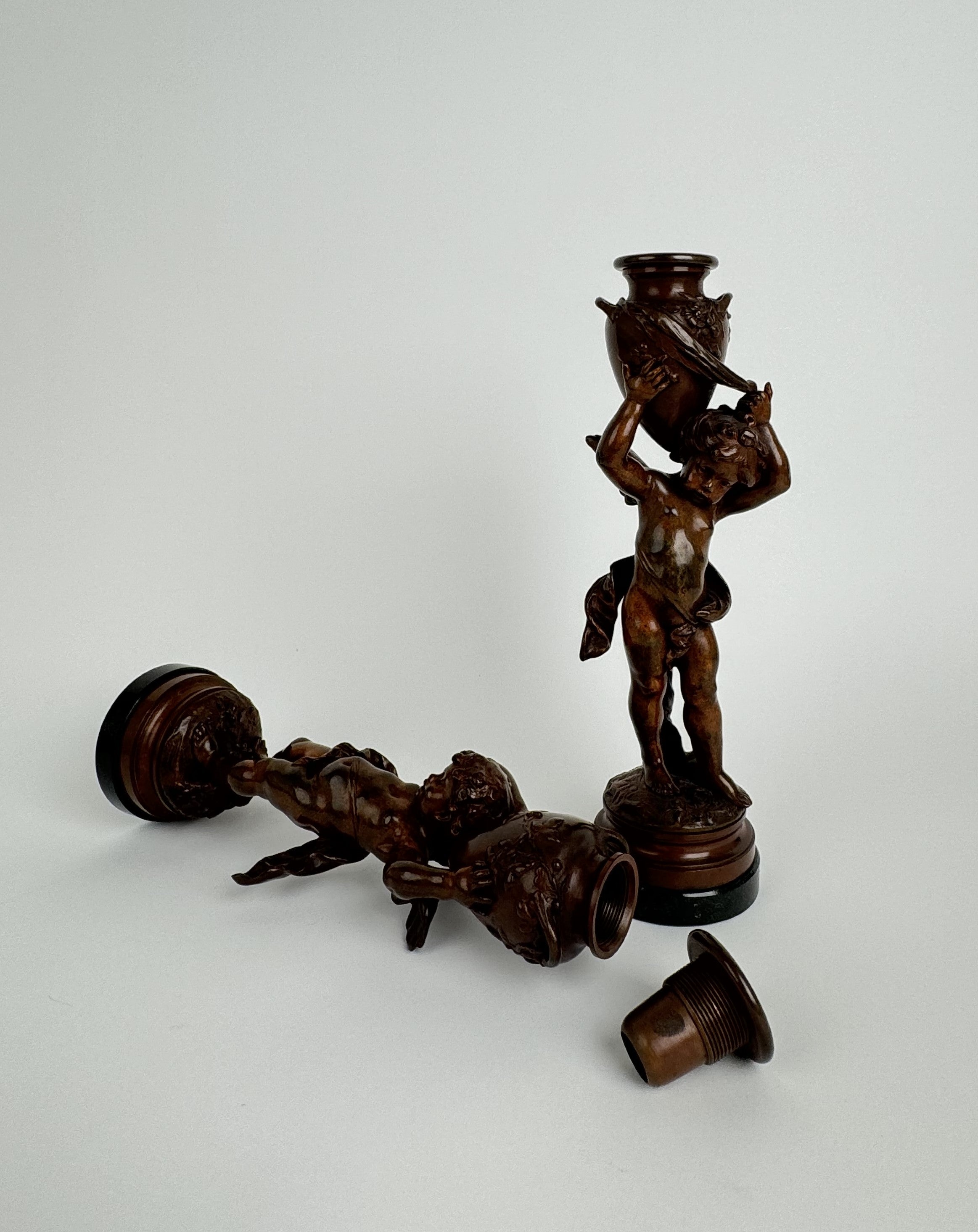 Magnificent Pair Of French Patinated Bronze Candlesticks By Moreau, Circa 1880