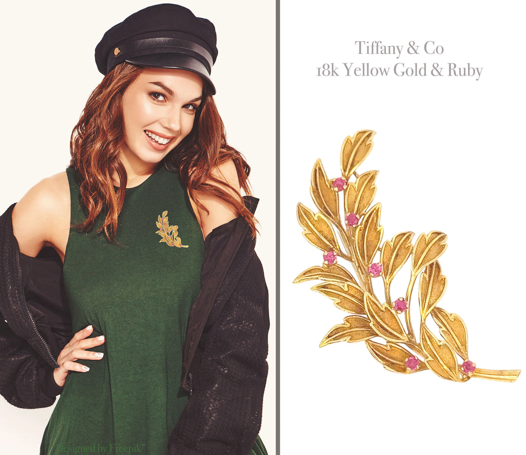 Tiffany & Co 18k Yellow Gold & Ruby Brooch